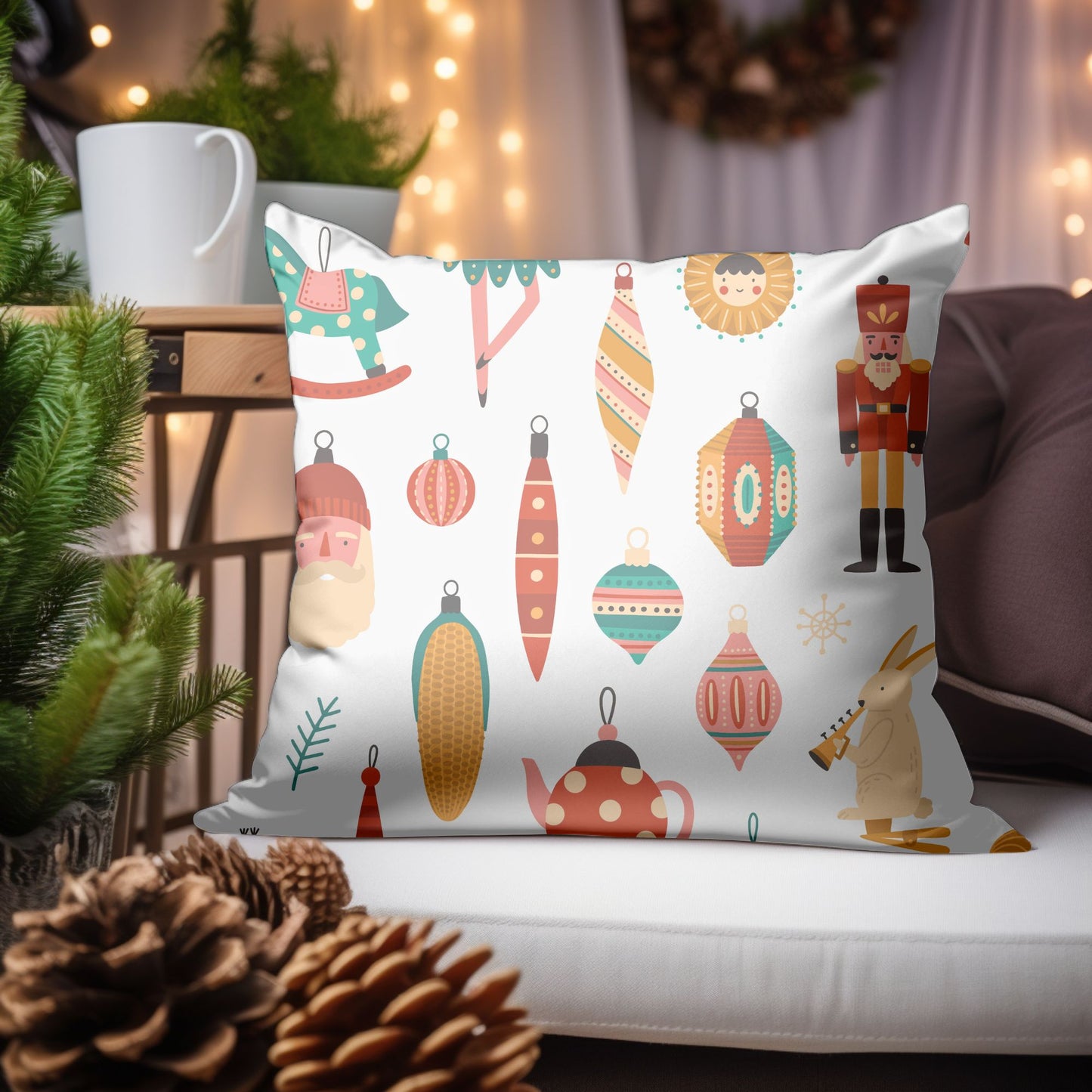 Winter Theme Pillow Cover with Scenic Design