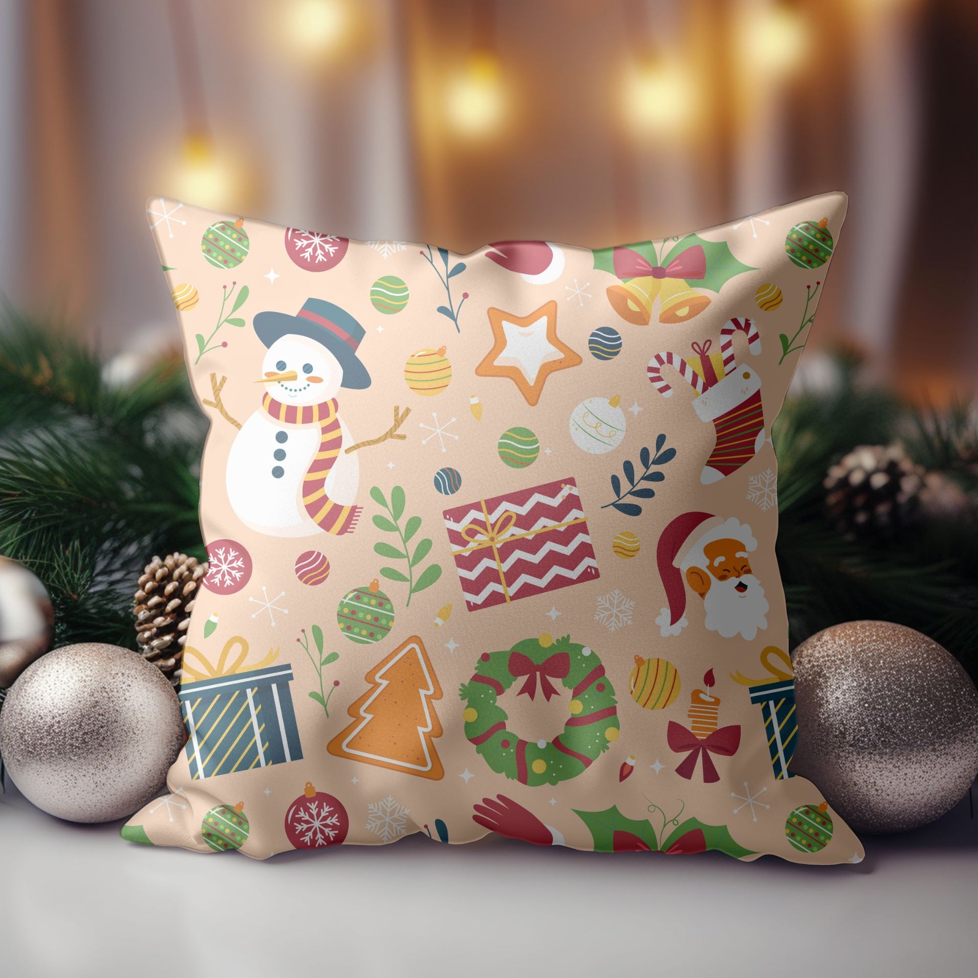Close-up of Christmas Plaid Throw Pillow