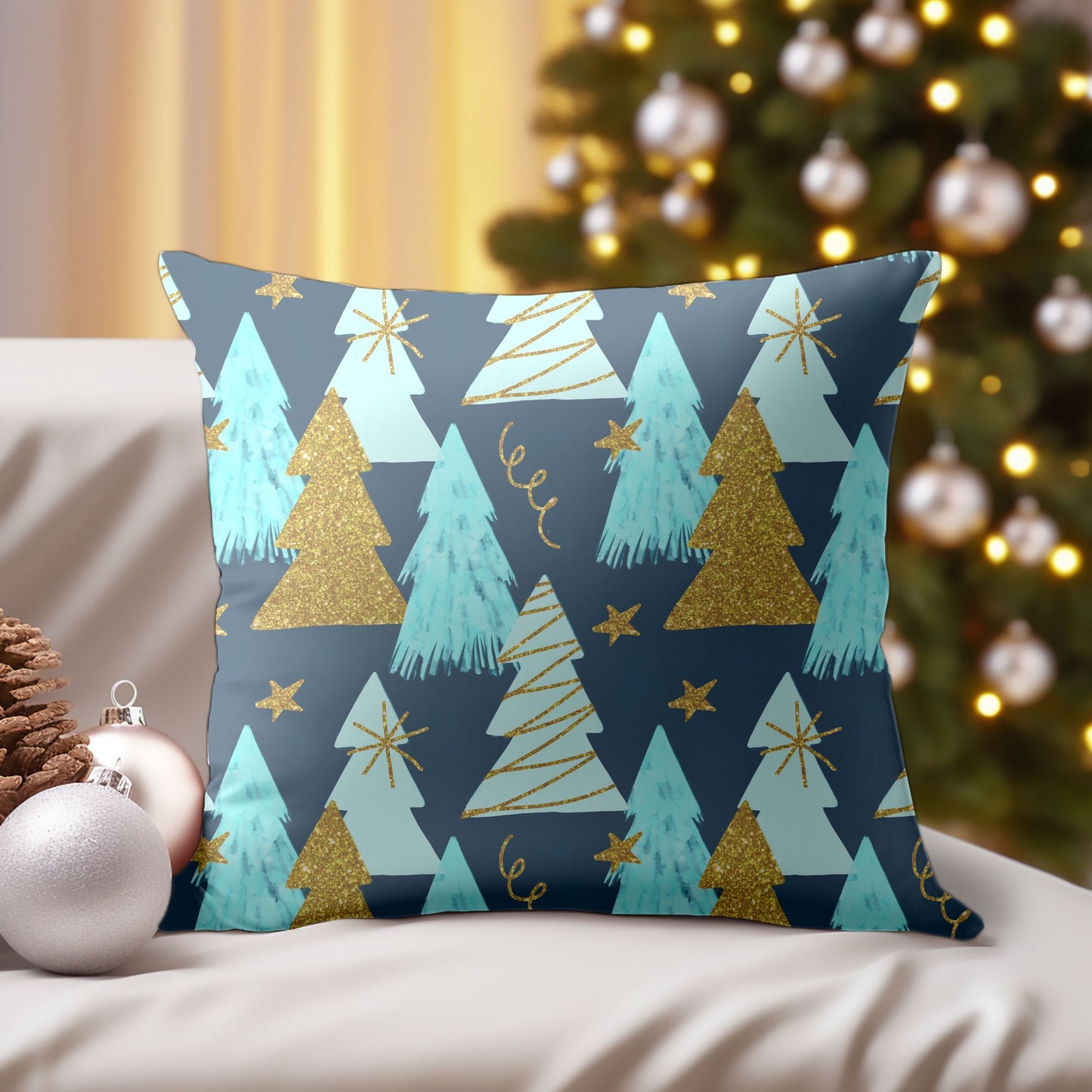 High-Quality Pillow Cover with Christmas Tree Art