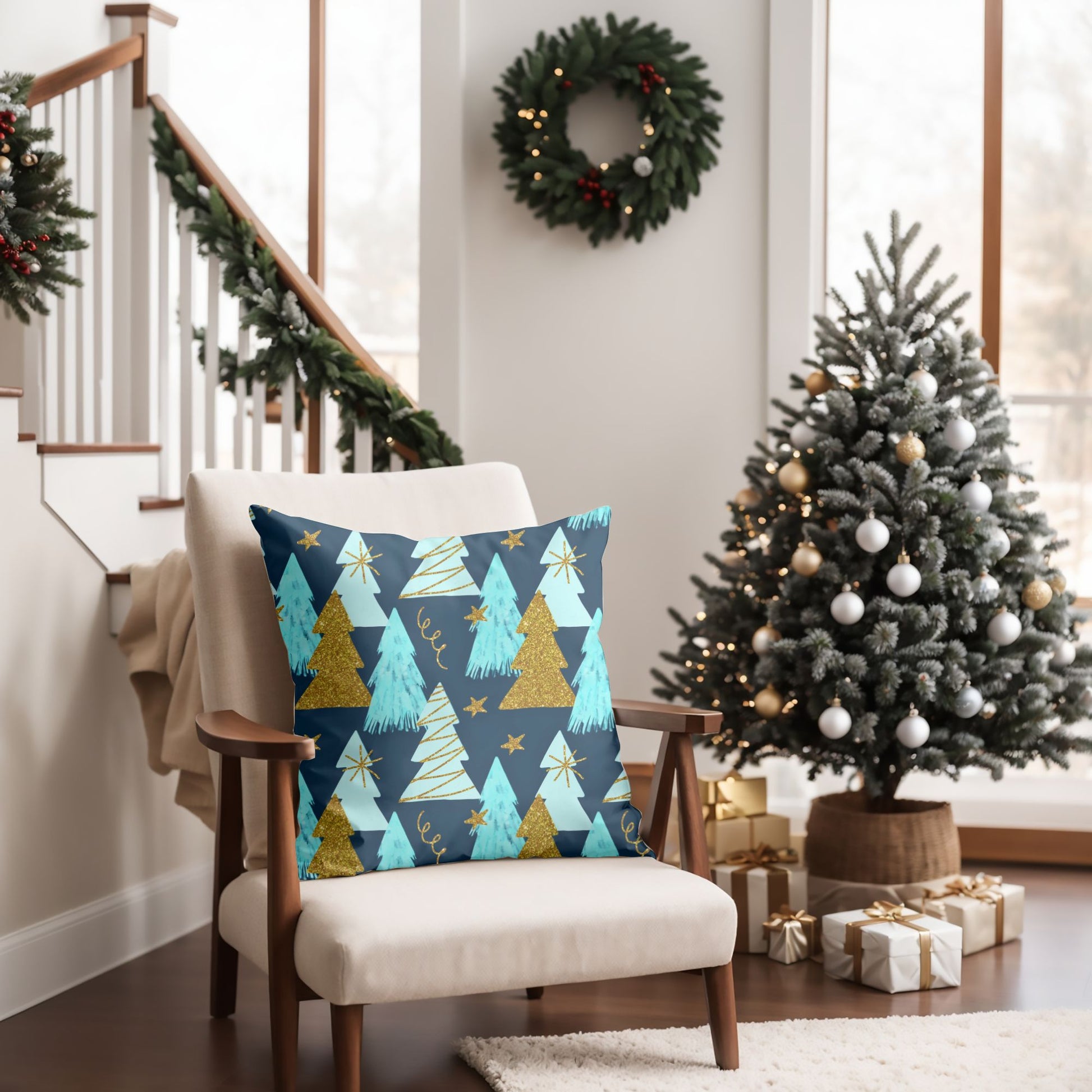Detailed Close-up of Festive Christmas Tree Cushion
