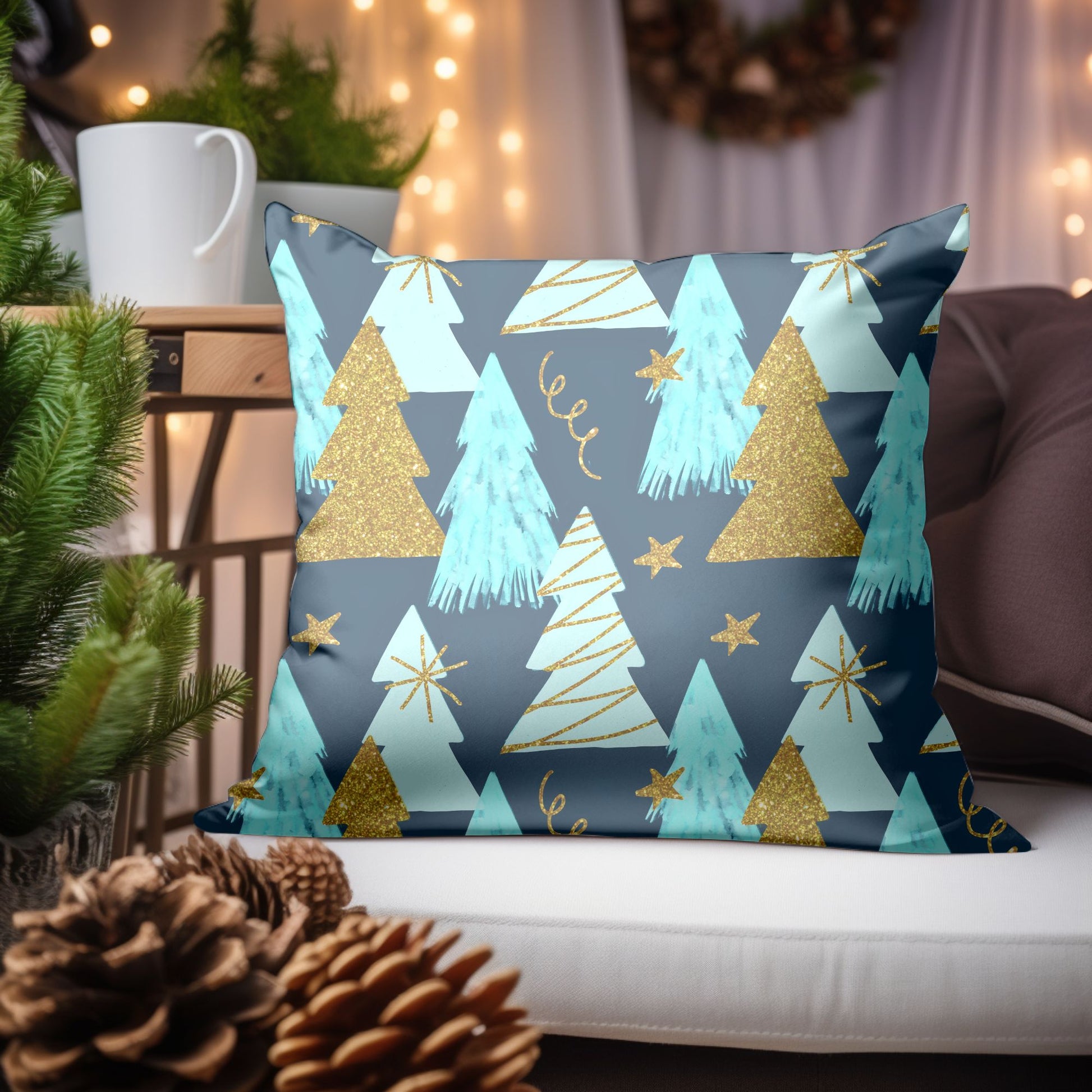 Green Christmas Pillow with Tree Motif for Your Home