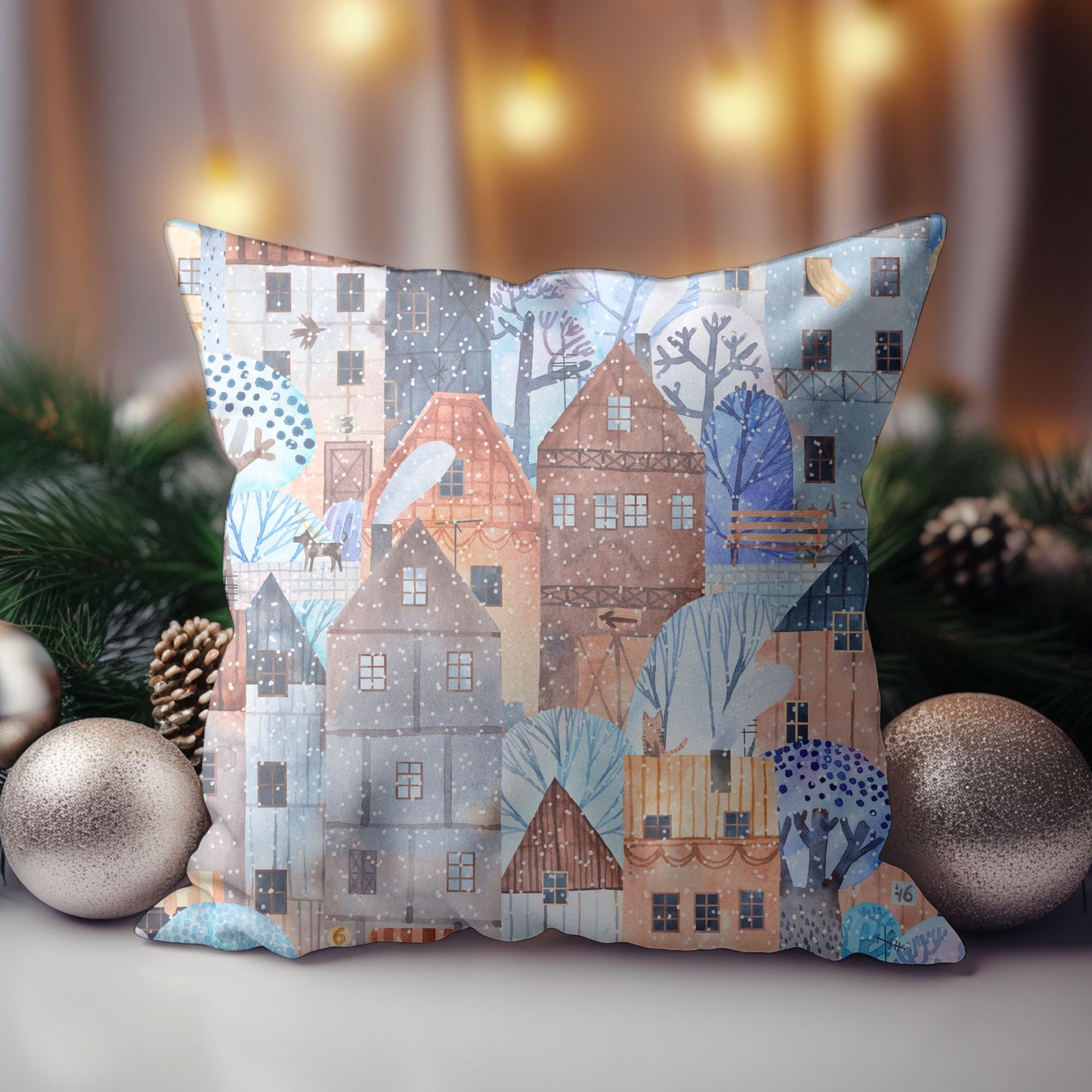 Christmas-Themed Decorative Pillow with Nostalgic Retro Design