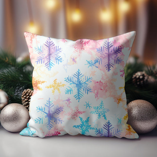 Holiday Decorative Pillow with Colorful Snowflakes