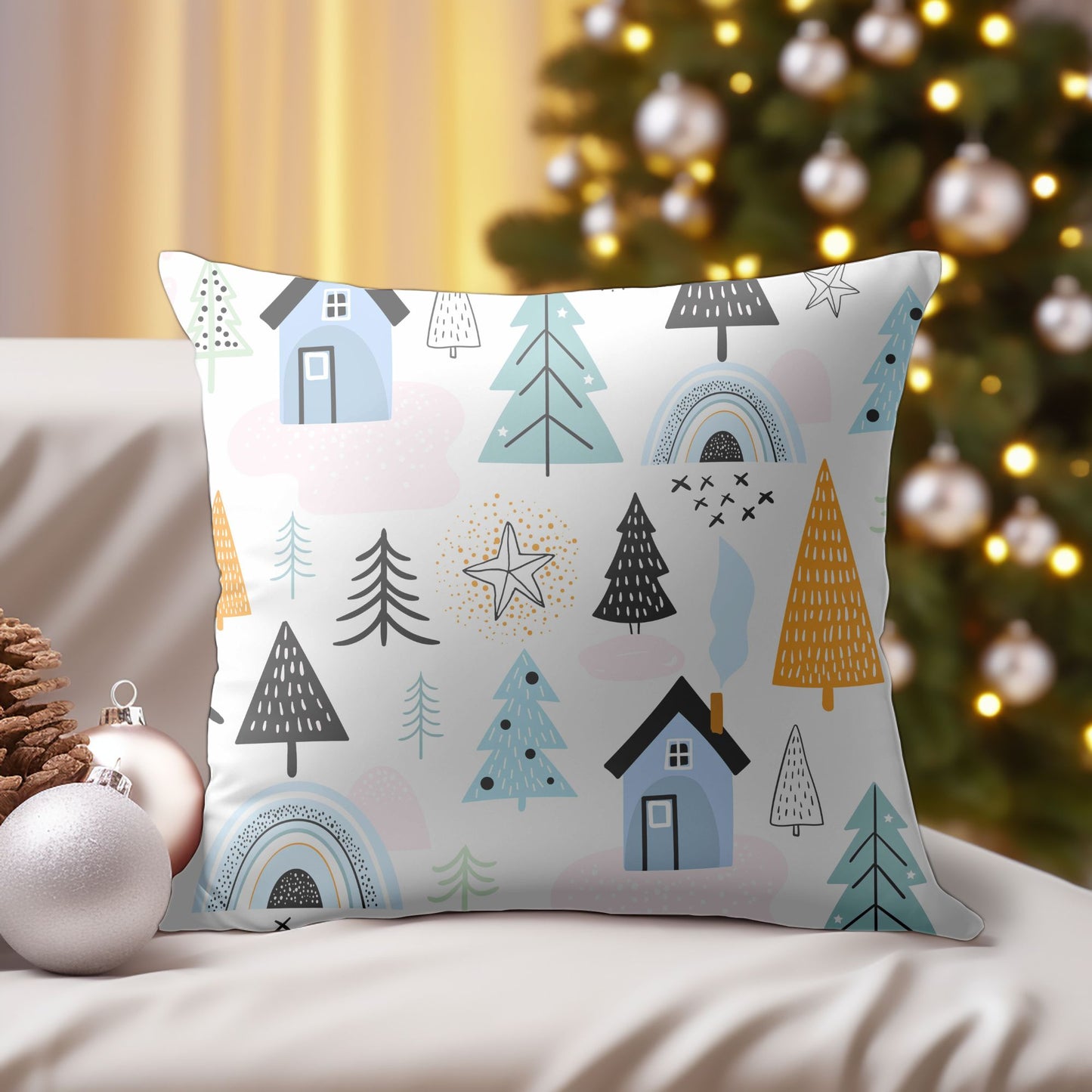 Winter Cabin Christmas Throw Pillow for a Cozy Home