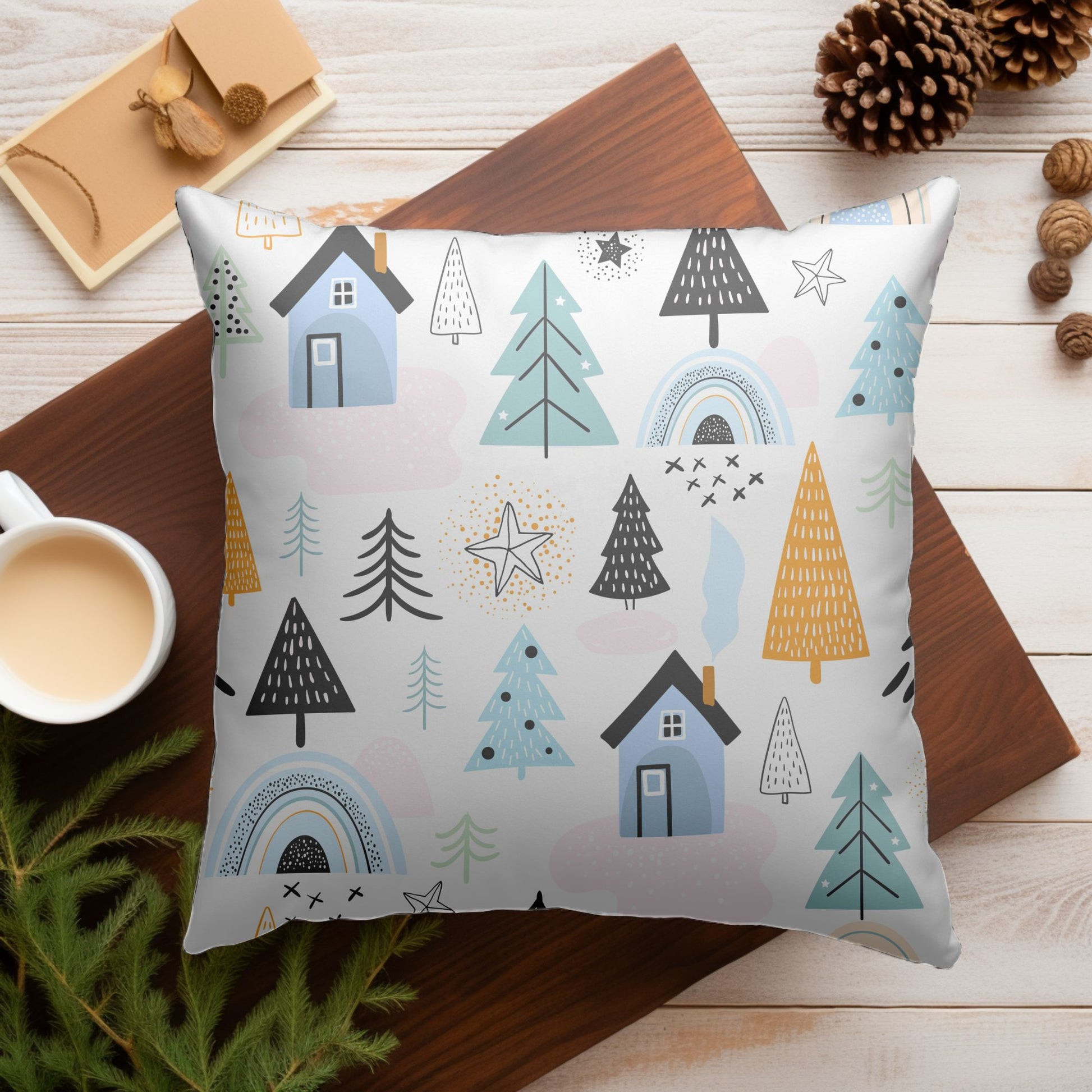 Cozy Cabin Christmas Decor Throw Pillow - Front View