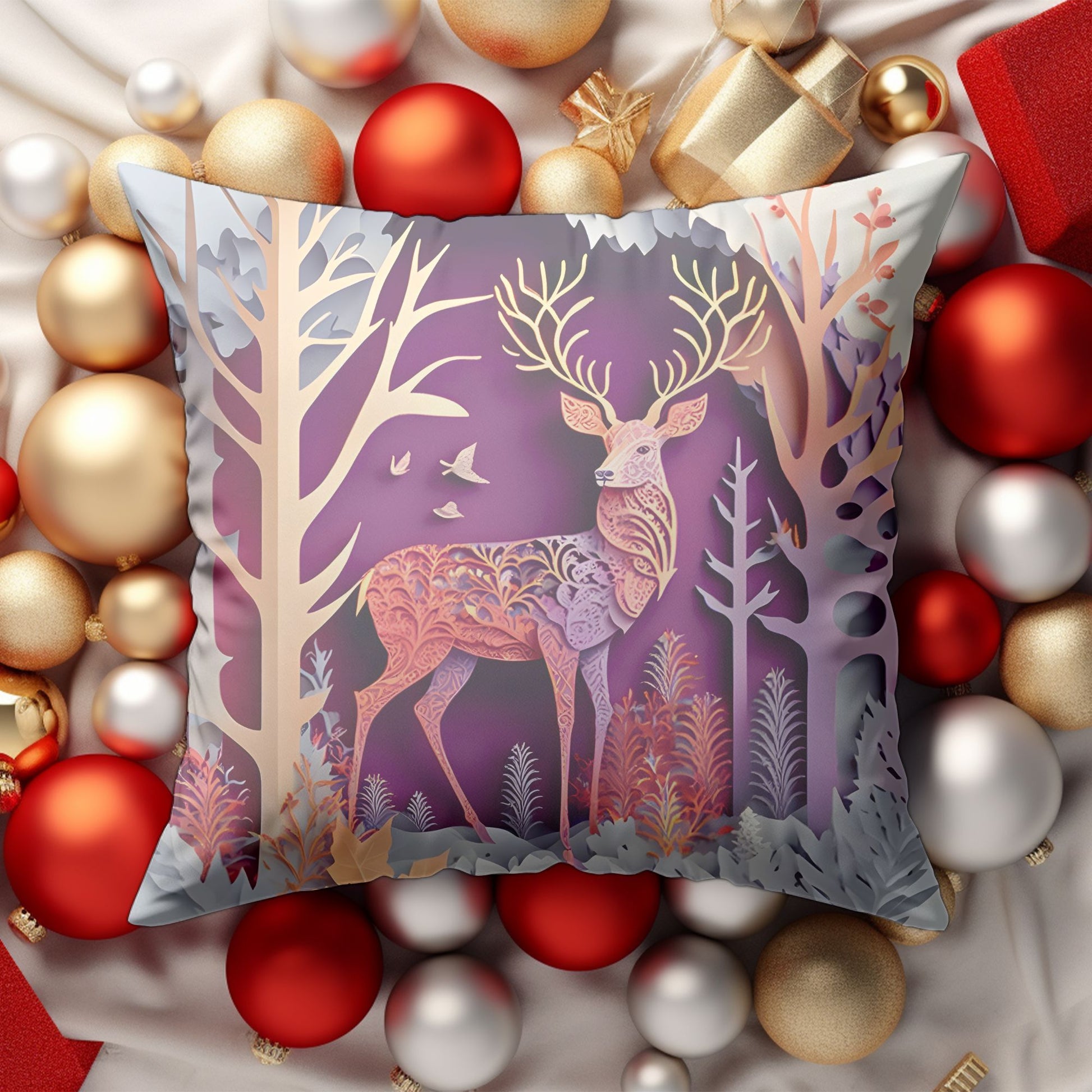 Festive Reindeer Design Pillow for Holiday Decor
