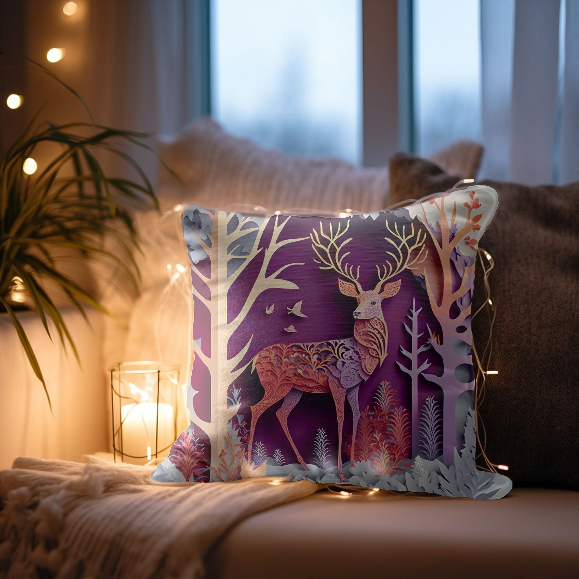 Close-up of Reindeer Pattern Throw Cushion