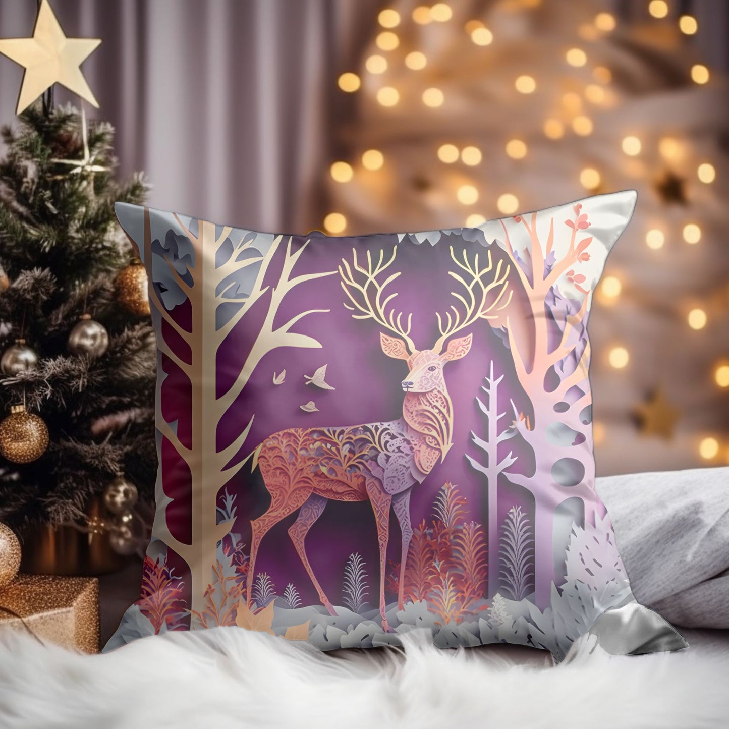 Playful Reindeer Cushion Cover for Holiday Season