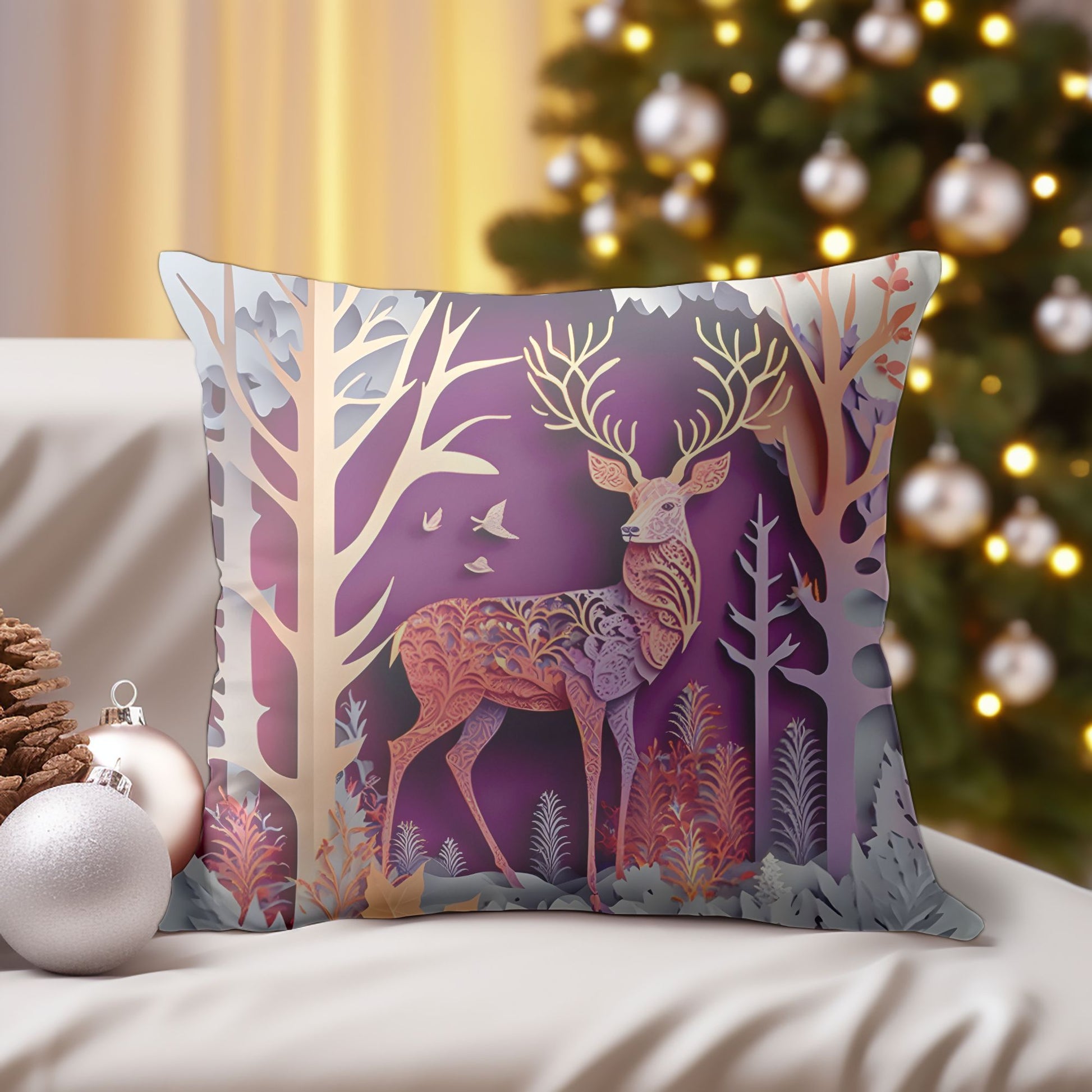 High-Quality Throw Cushion with Reindeer Art