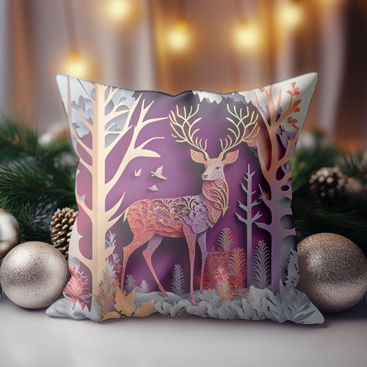 Reindeer Pattern Throw Cushion - Front View