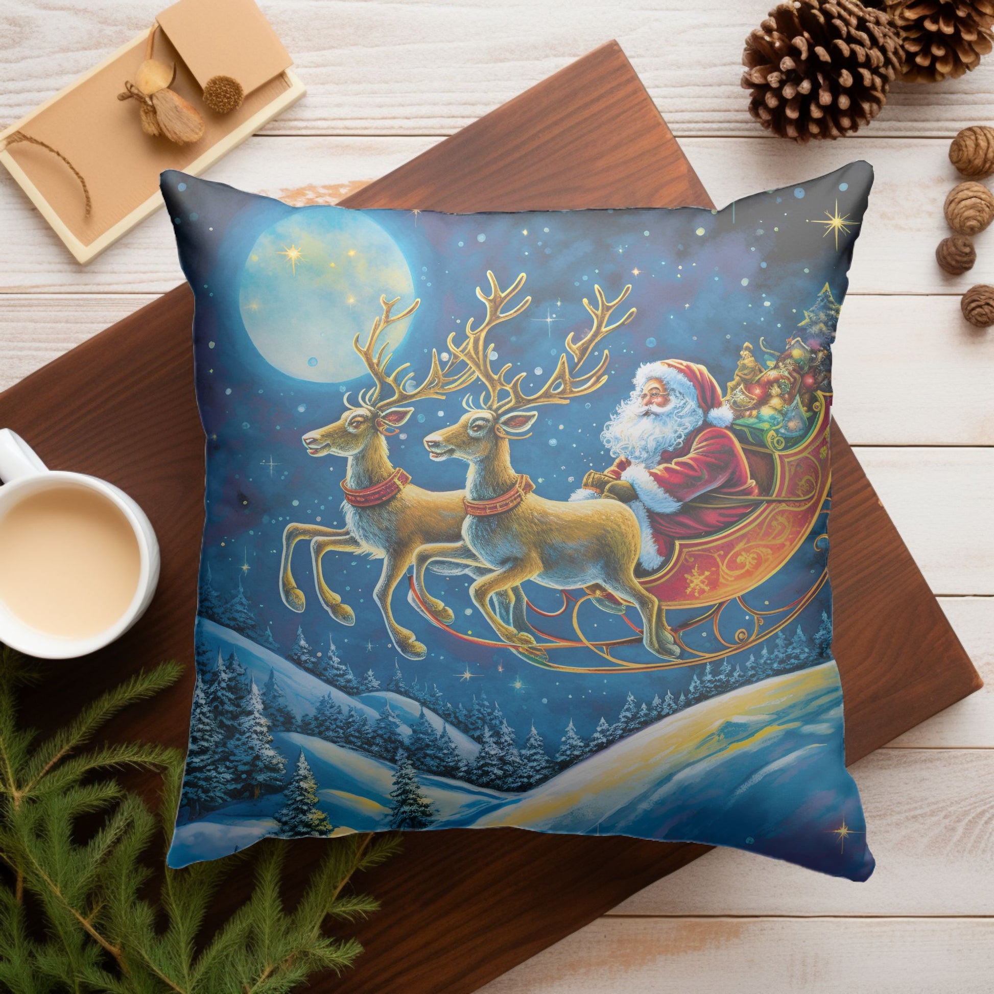 Cozy Living Room Decor with Santa and Reindeer Pillow