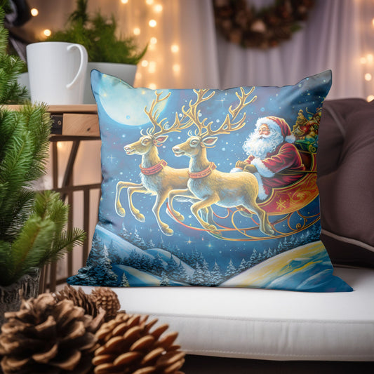 Santa Claus with His Reindeer Throw Pillow
