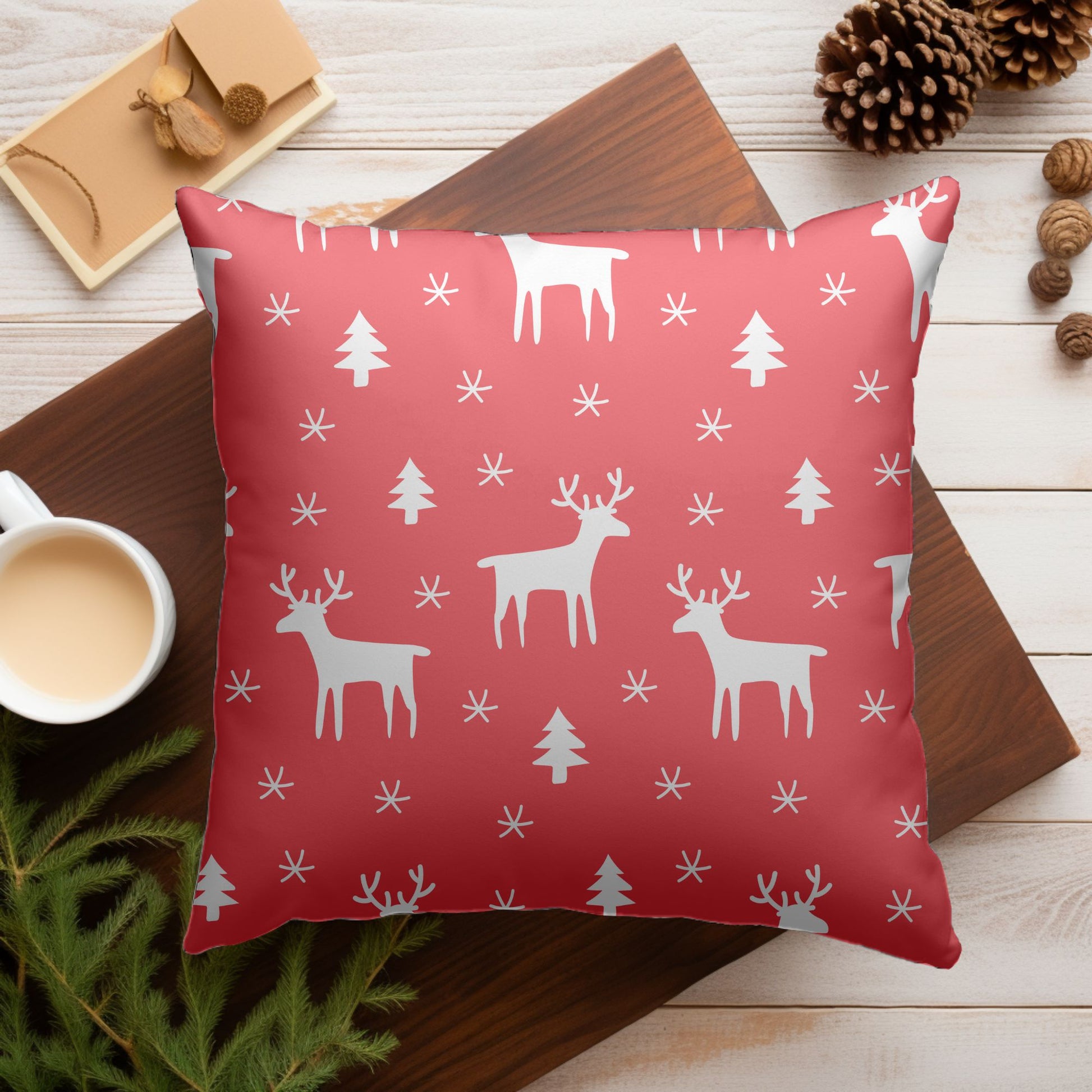 Cozy Living Room Decor with Red Christmas Pillow