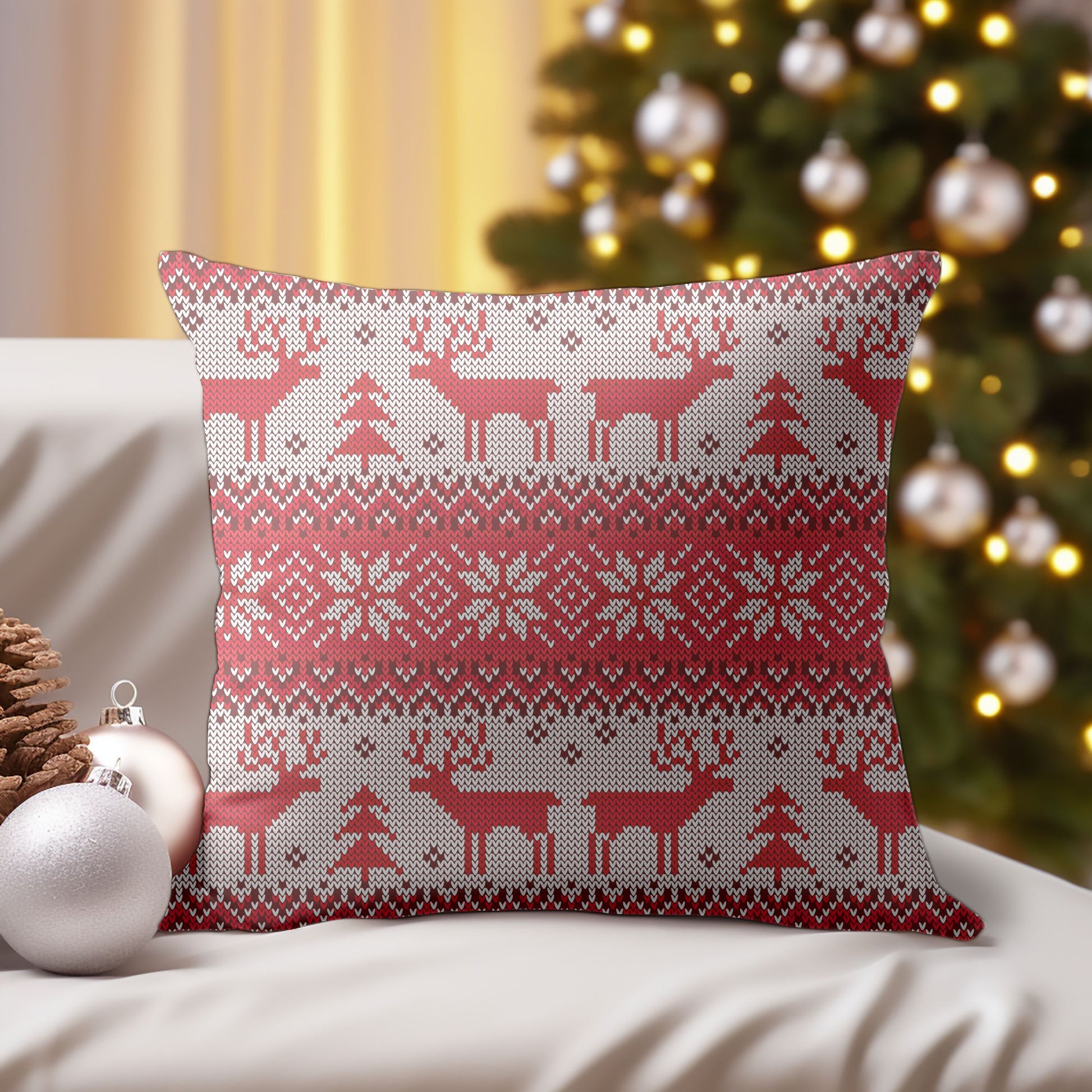 High-Quality Reindeer Pattern Decorative Pillow in Red