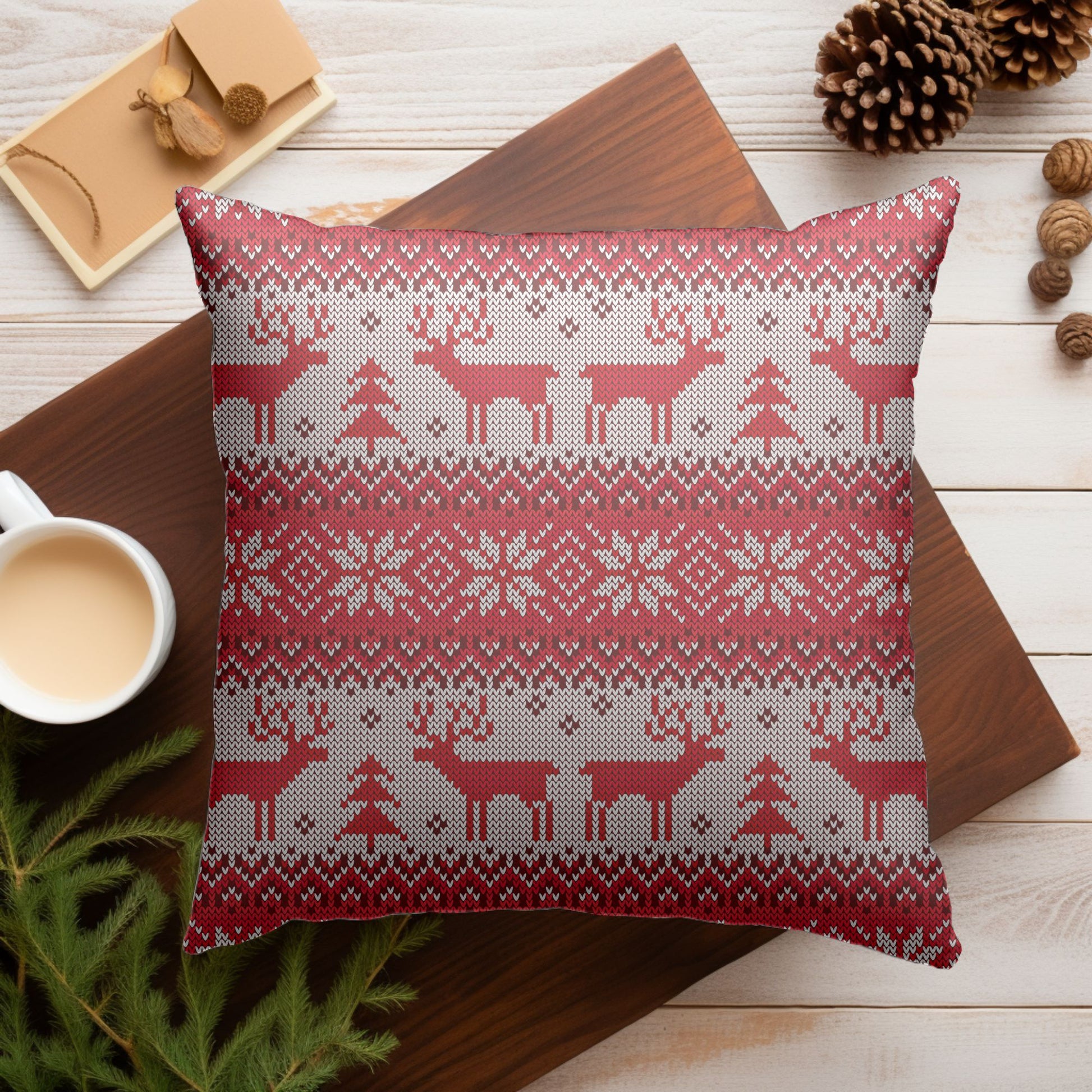 Christmas Decor Pillow with Cheerful Reindeer Design