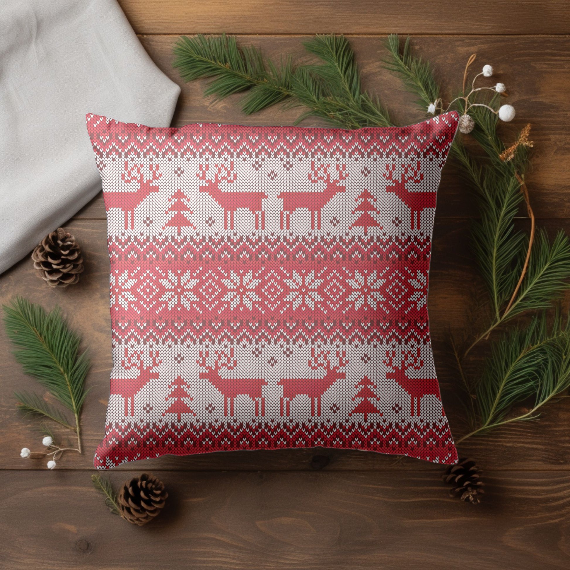 Reindeer Theme Pillow Cover for Holiday Cheer in Red