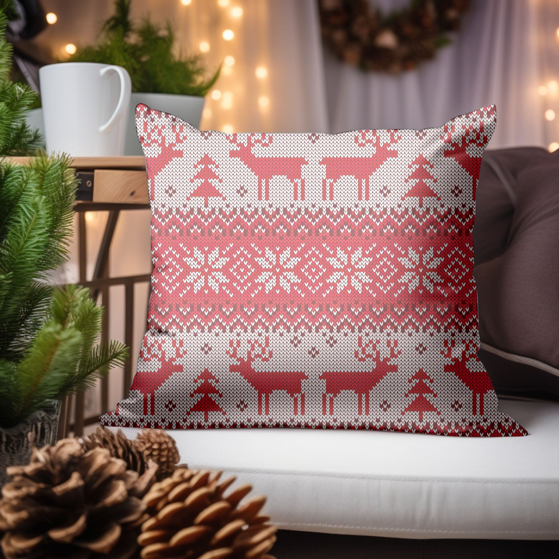 Red Reindeer Pattern Throw Pillow for Festive Home Decor