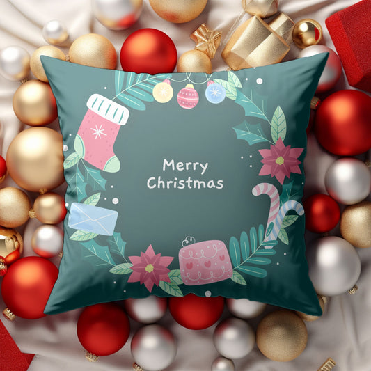 Front view of the Merry Christmas Home Welcome Throw Pillow