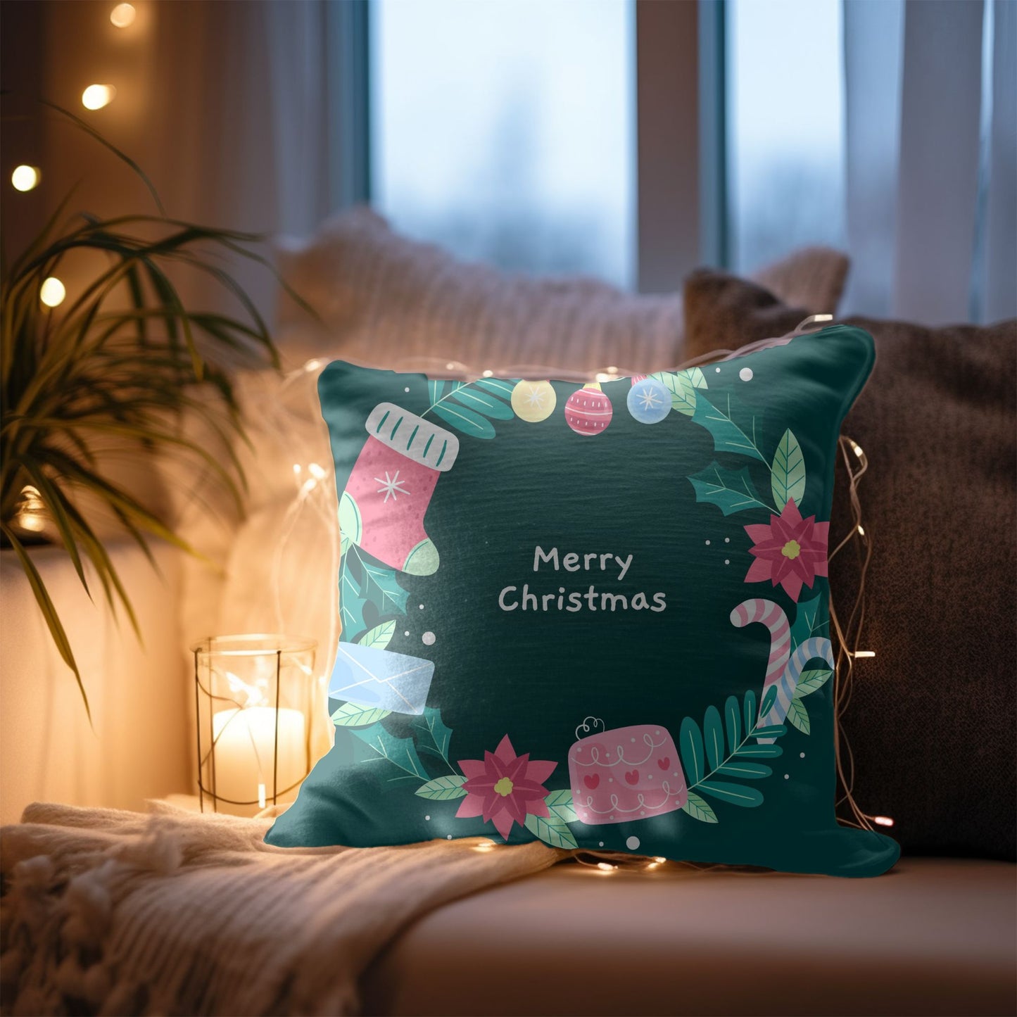 Festive Christmas-themed decorative cushion
