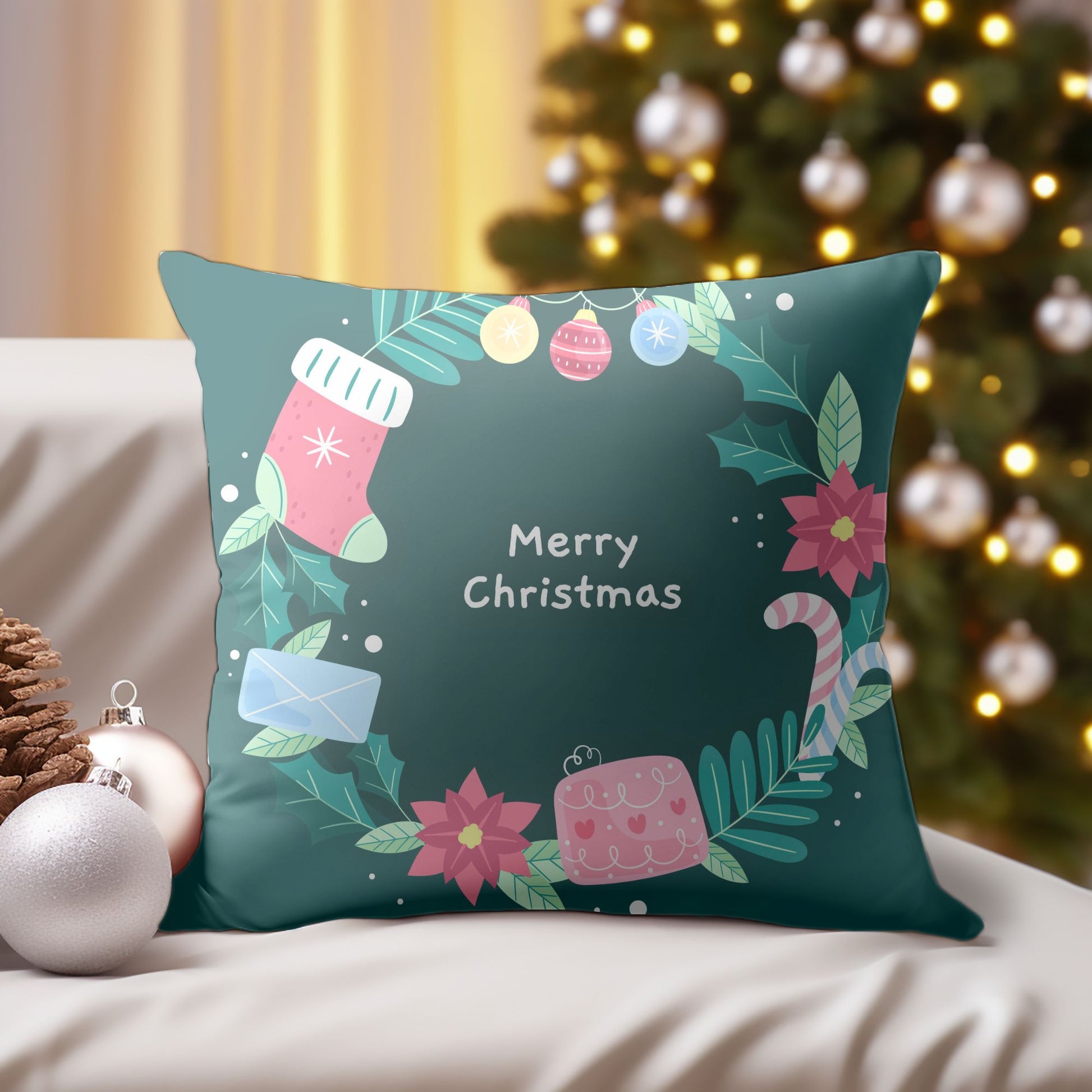 Detailed view of the heartwarming Christmas welcome cushion