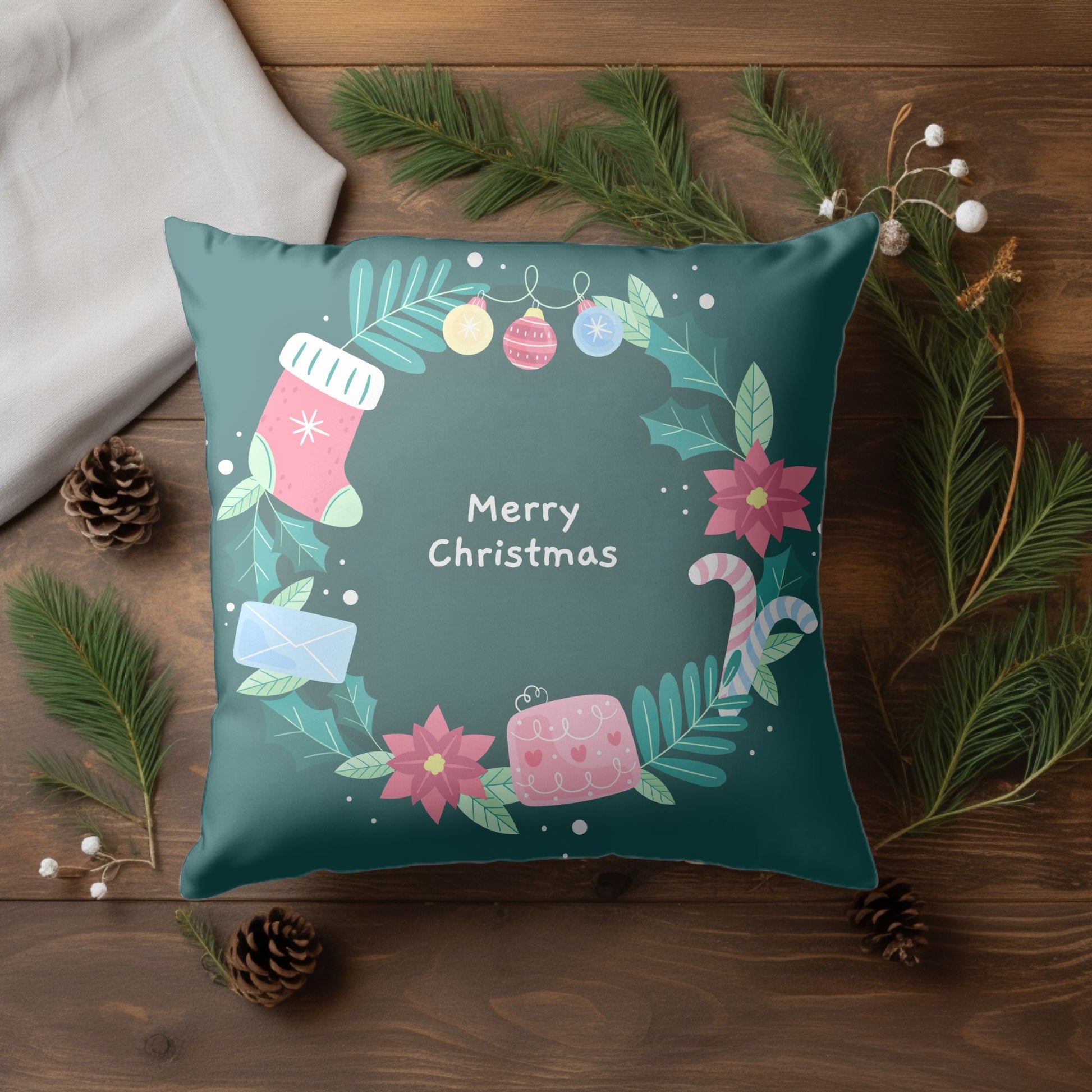 Welcome your holiday guests with this decorative cushion
