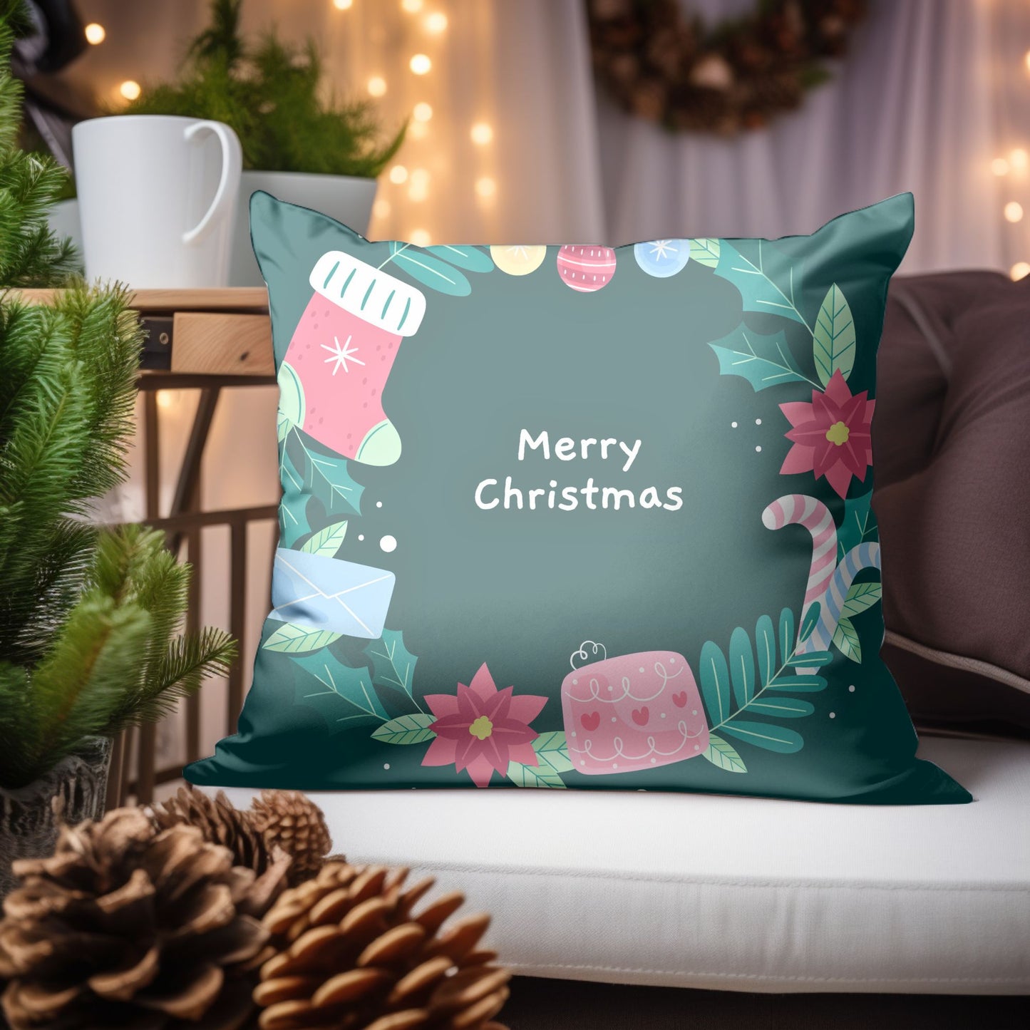 Merry Christmas-themed home decor pillow for welcoming ambiance