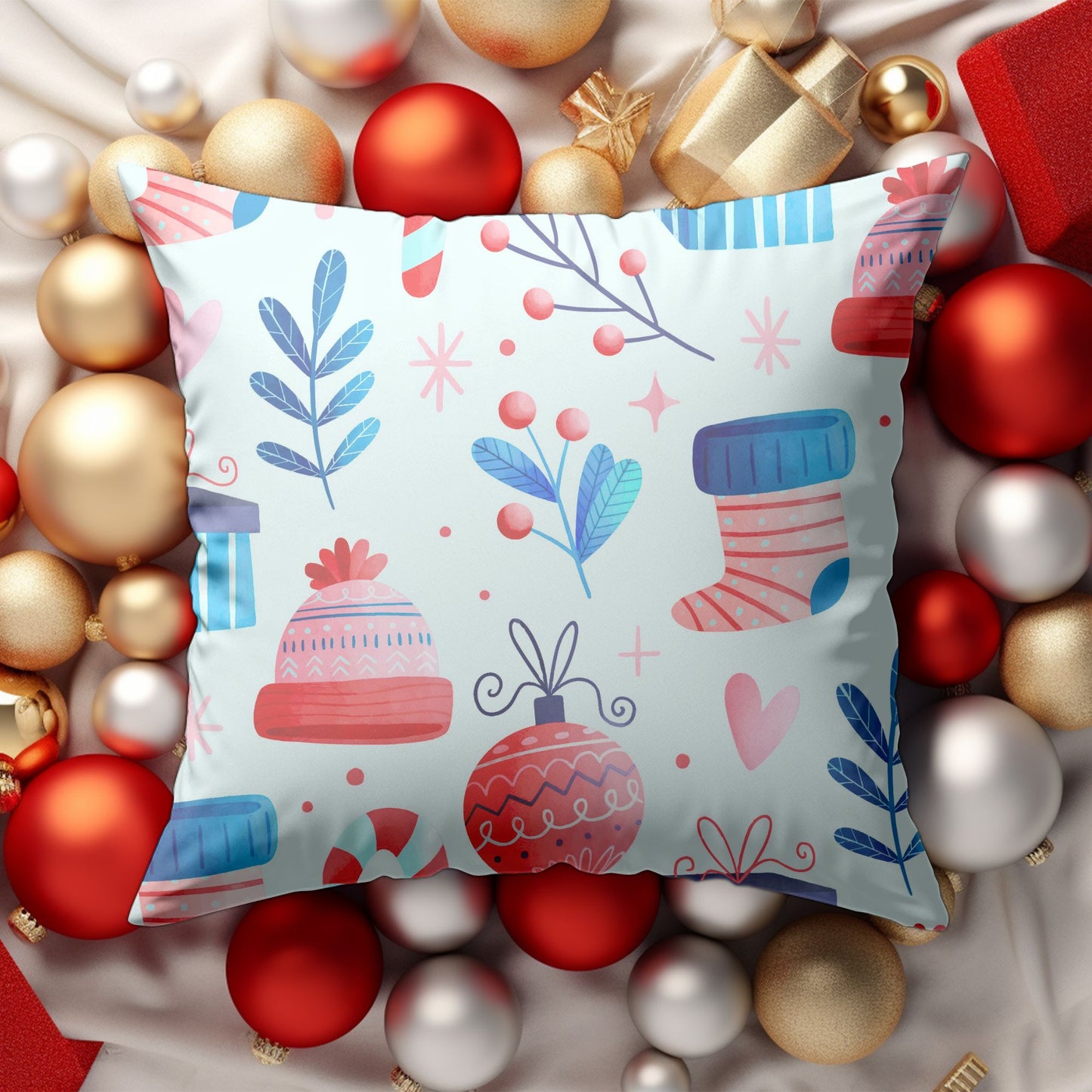Decorative Cushion Featuring Winter Christmas Decor