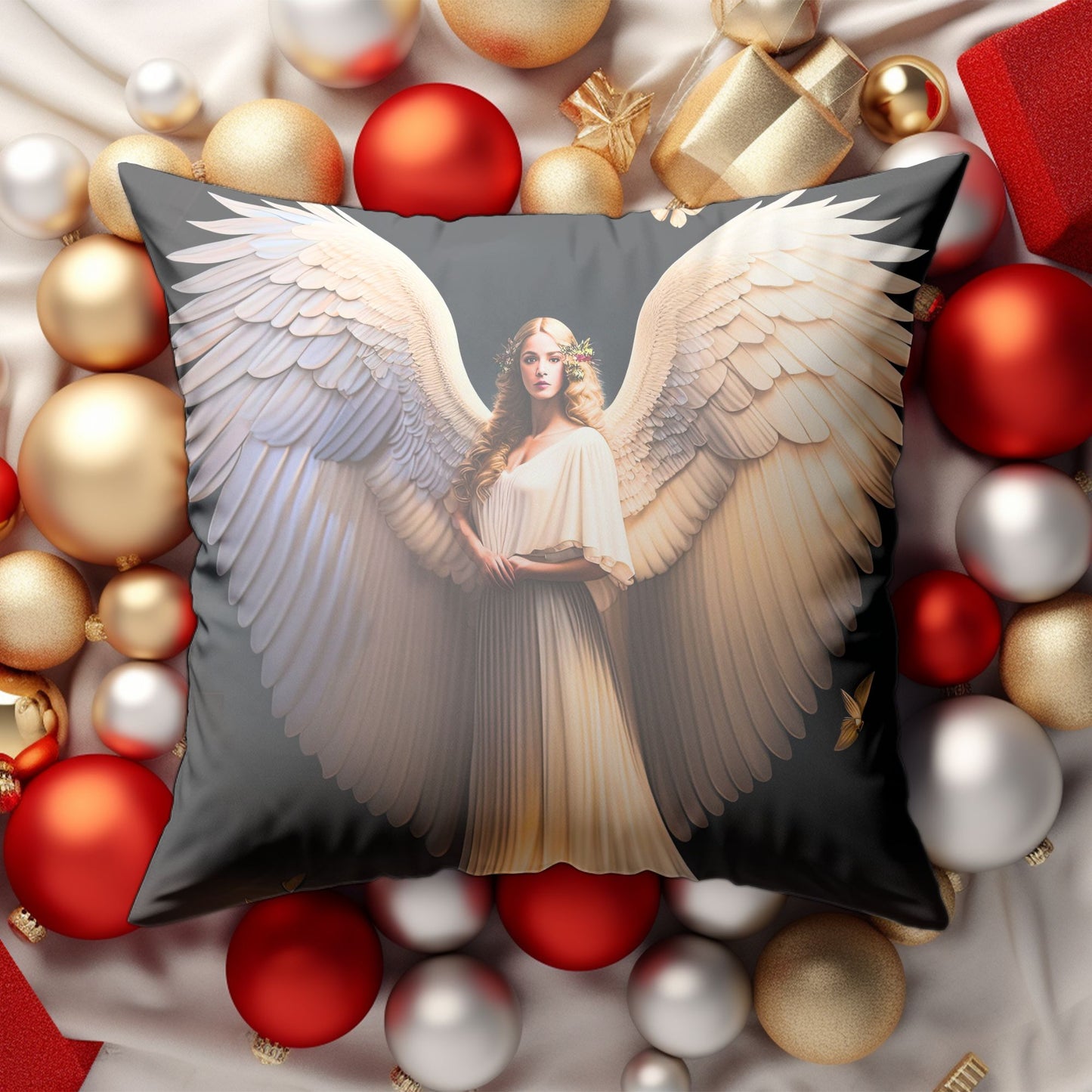 Festive Holiday Pillow with Angelic Christmas Design