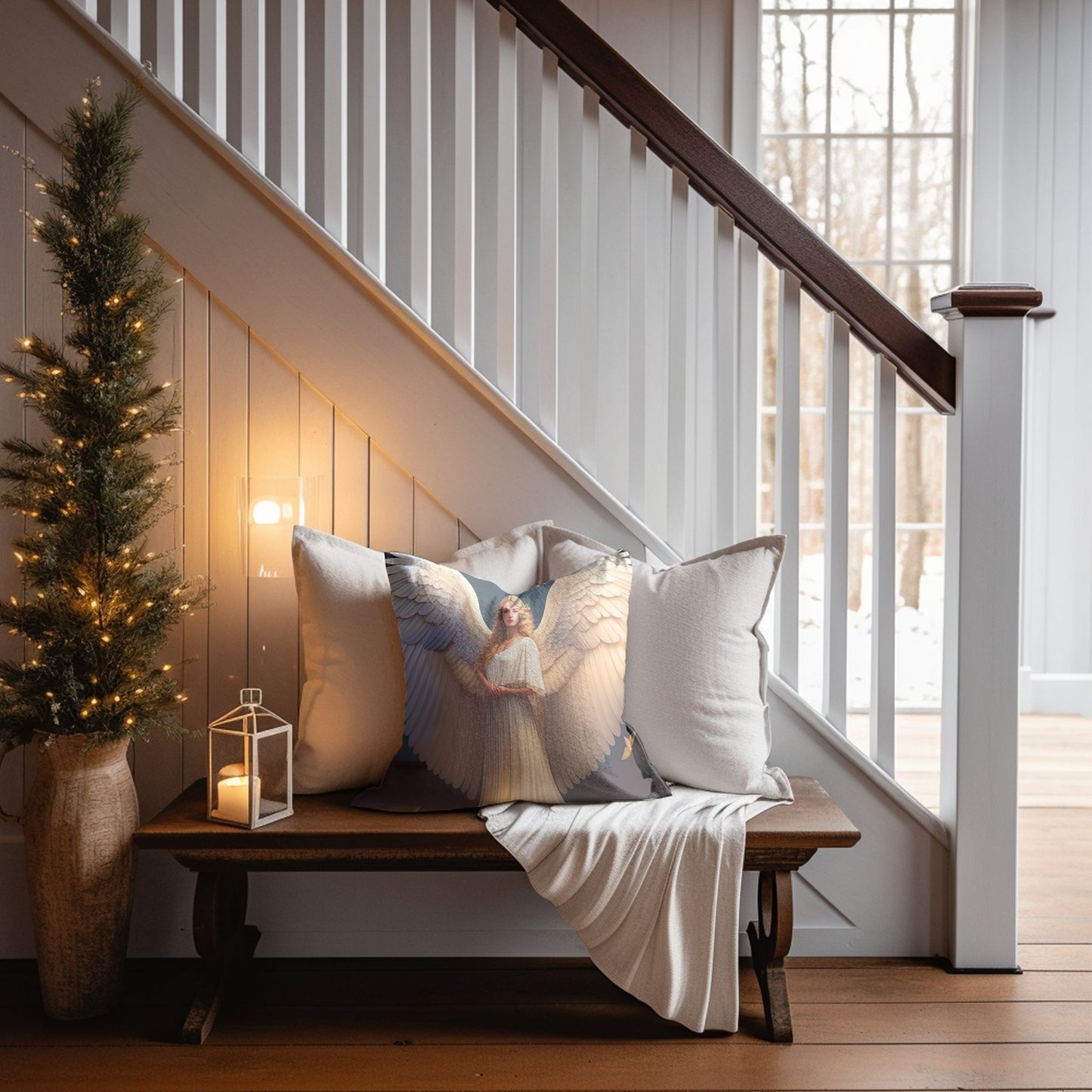 Decorative Cushion Featuring Angelic Christmas Decor