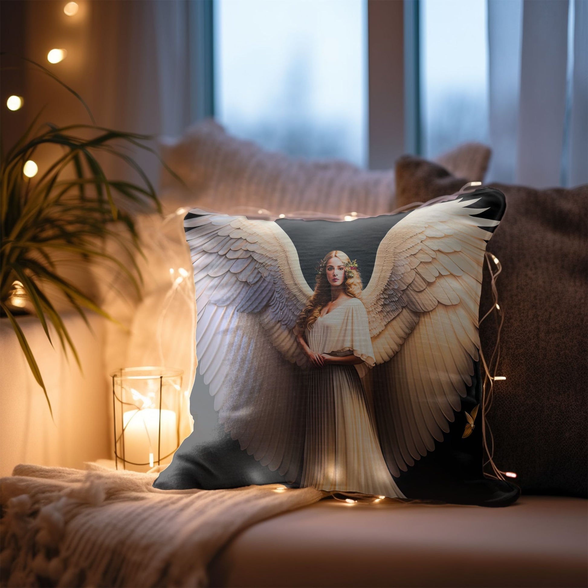 Close-up of Angelic Christmas Decor Throw Pillow