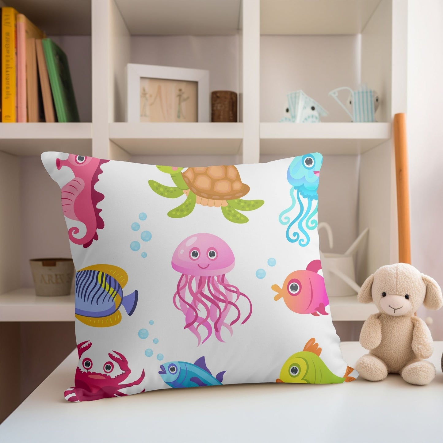 Cozy sea animals patterned kids pillow for naptime.