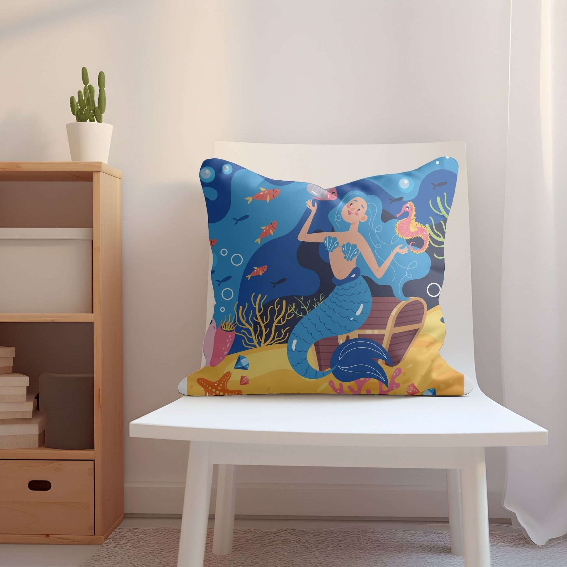 Adorable mermaid pattern pillow perfect for adding magic to girls' rooms.