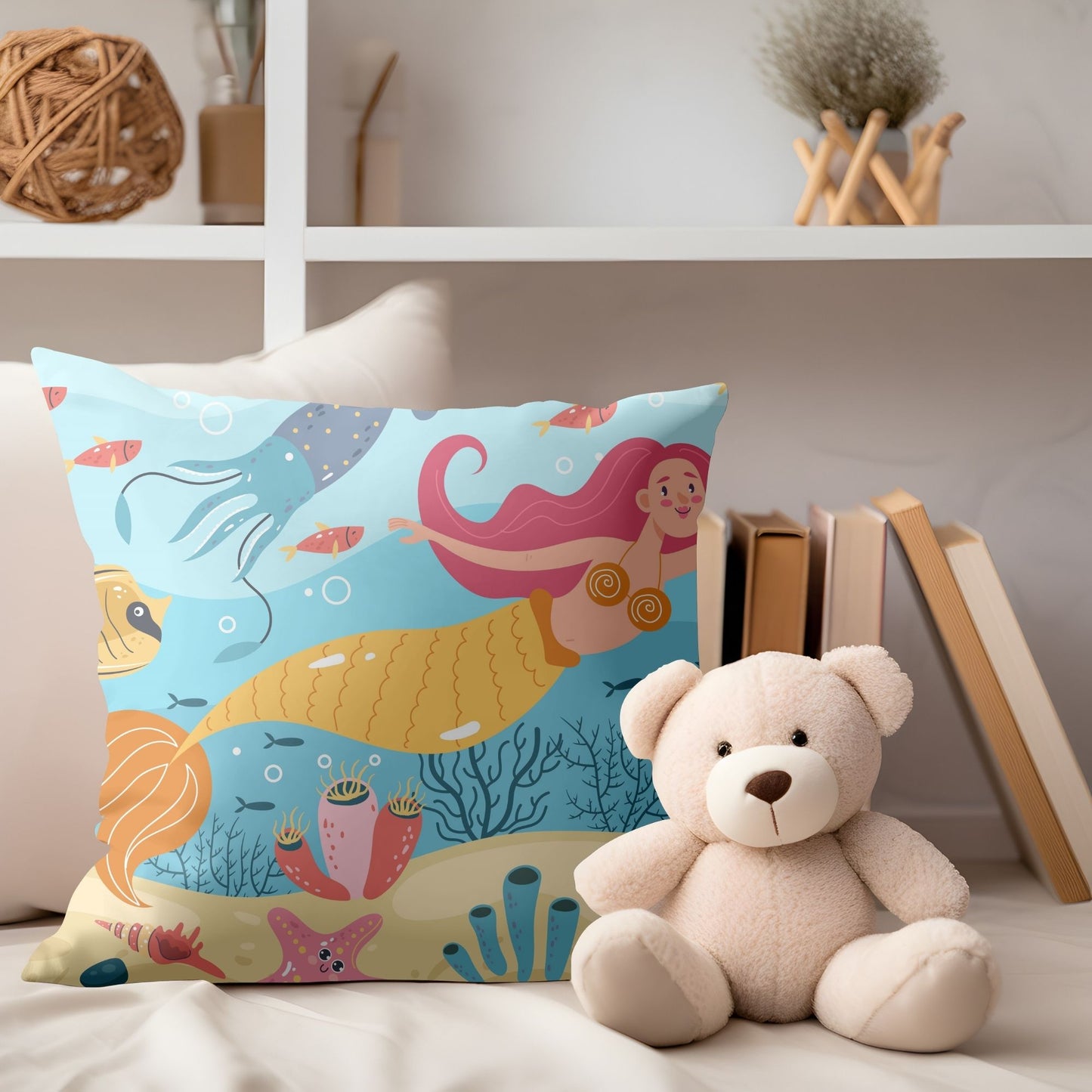 Whimsical mermaid-inspired baby pillow to adorn your little one's room.