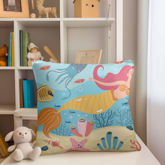 Charming mermaid-themed baby room pillow for cozy cuddles.