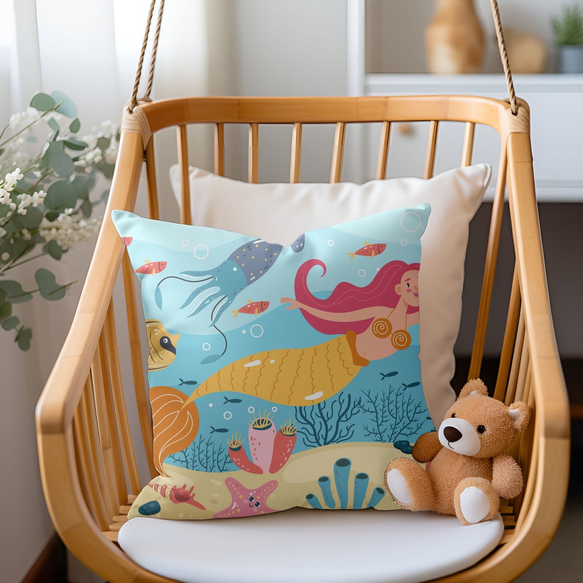 Sweet mermaid baby pillow for snuggles in the nursery.