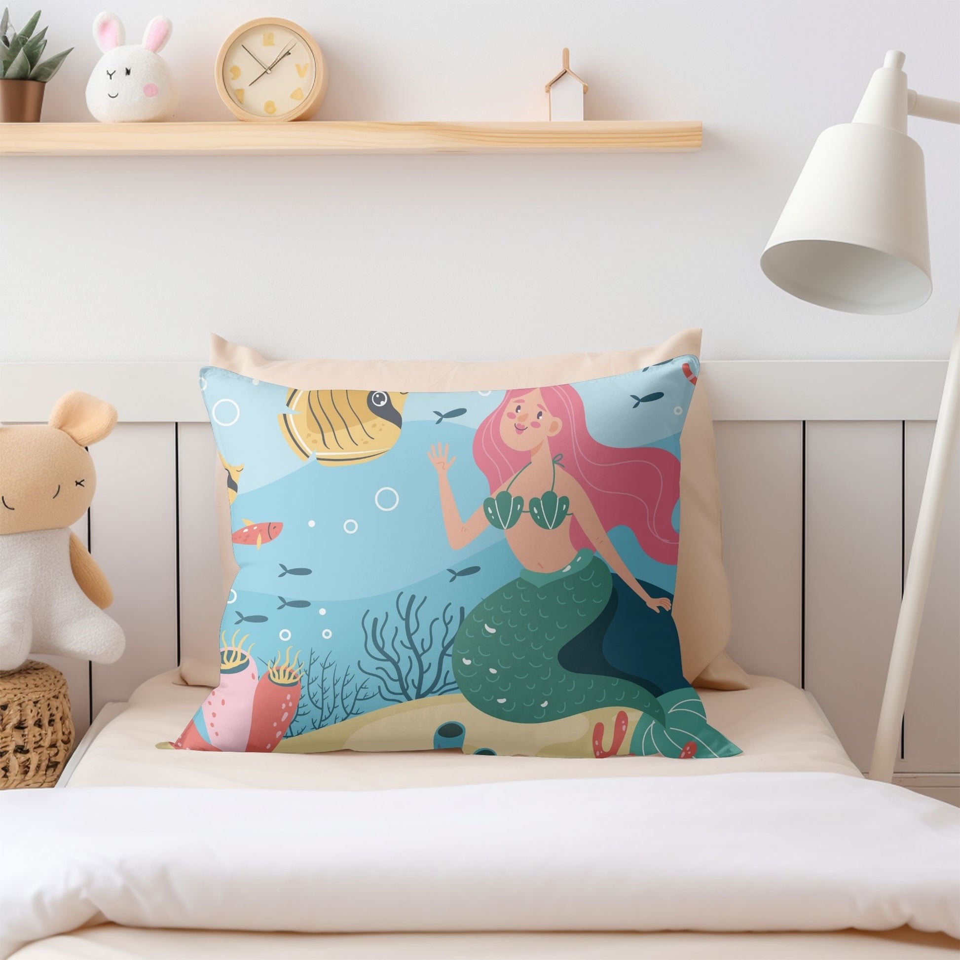 Dreamy mermaid printed pillow for a touch of fantasy in girls' rooms.