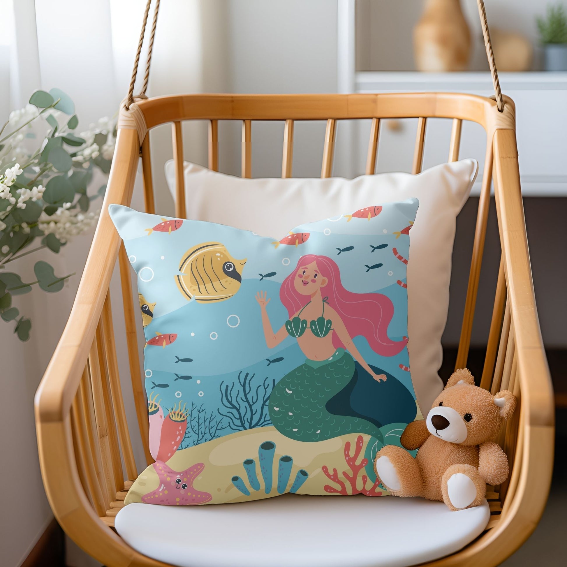 Sweet mermaid-patterned pillow to add magic to girls' bedrooms.