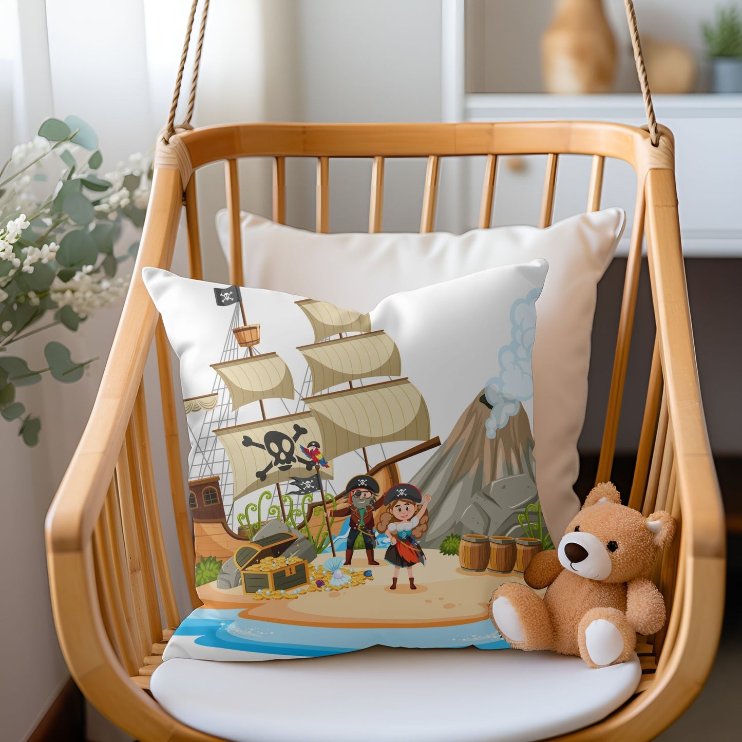 Adorable pirate-themed pillow perfect for young adventurers.
