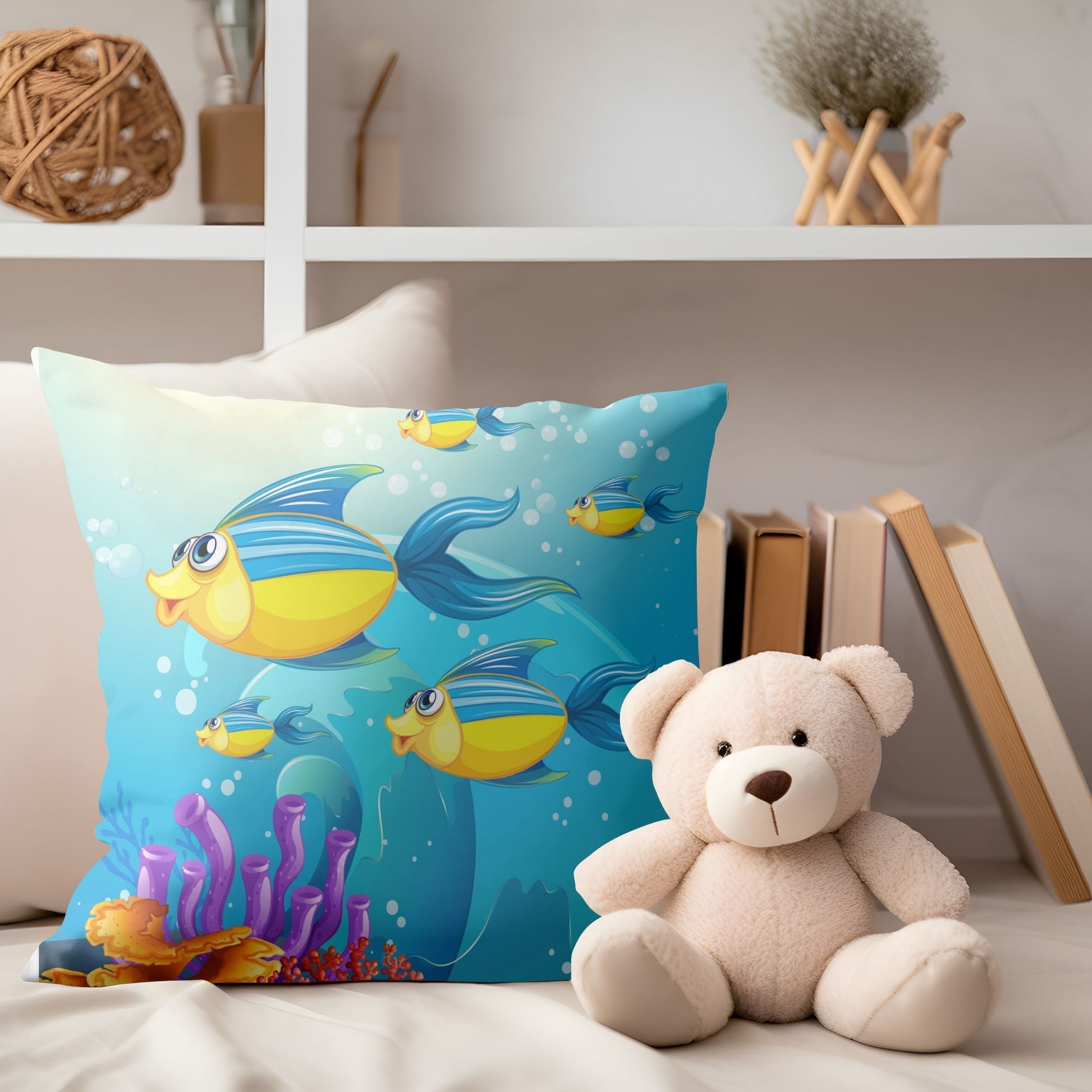 Cozy pillow with adorable ocean fishes perfect for children's comfort.