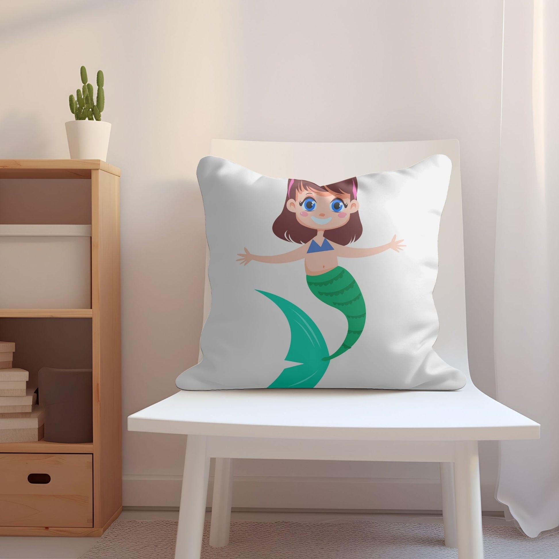 Cozy pillow featuring a charming mermaid motif for children's comfort.