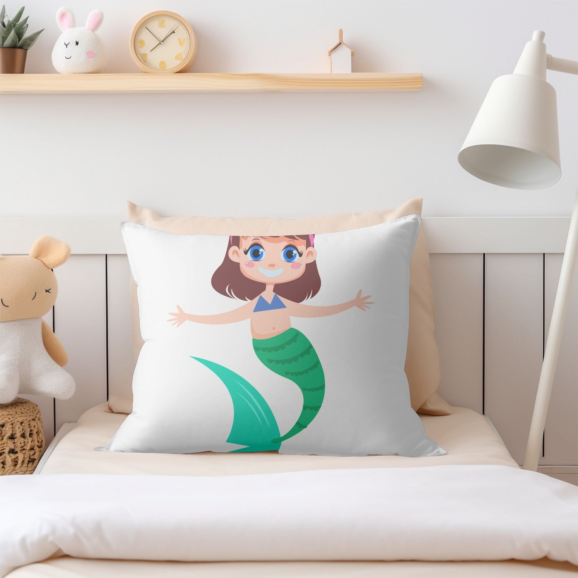 Fun-filled pillow showcasing a mermaid for girls' spaces.
