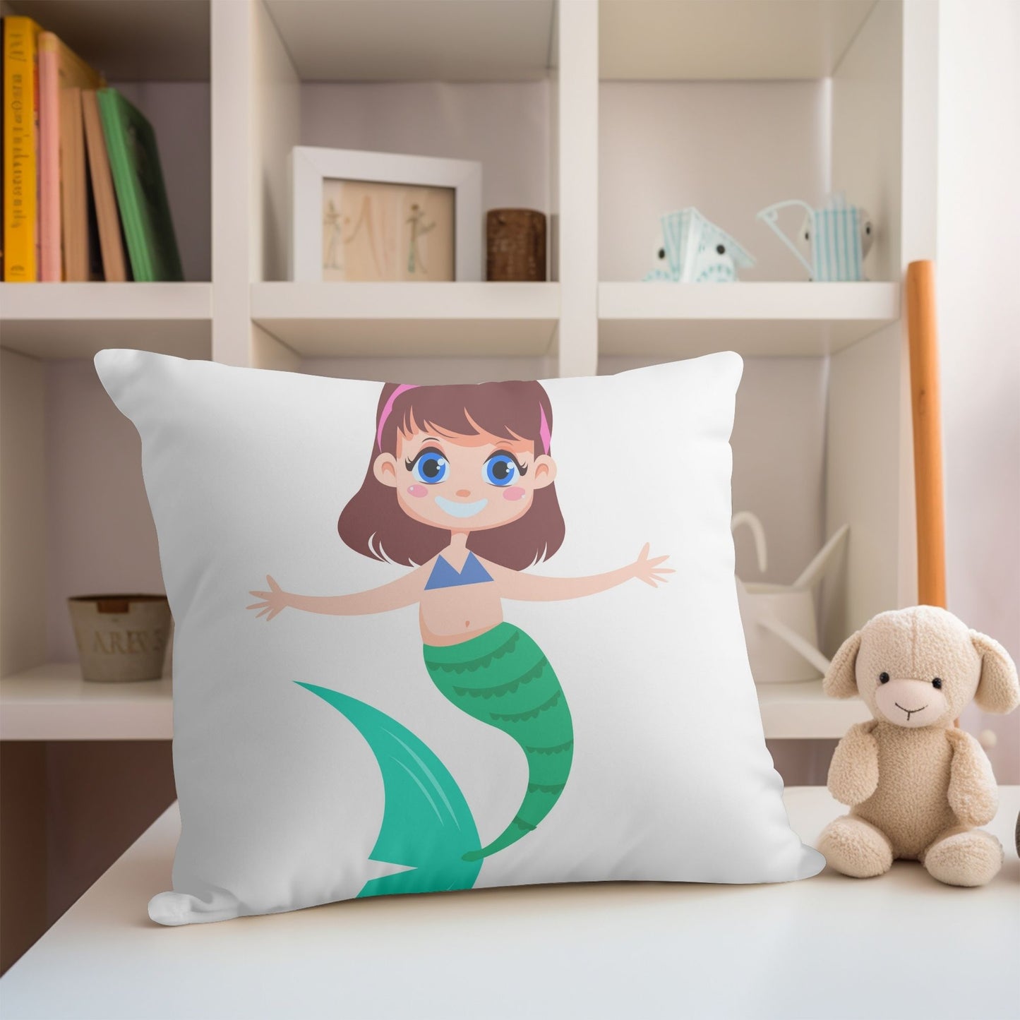 Imaginative mermaid girl pillow for adding a touch of magic to kids' spaces.