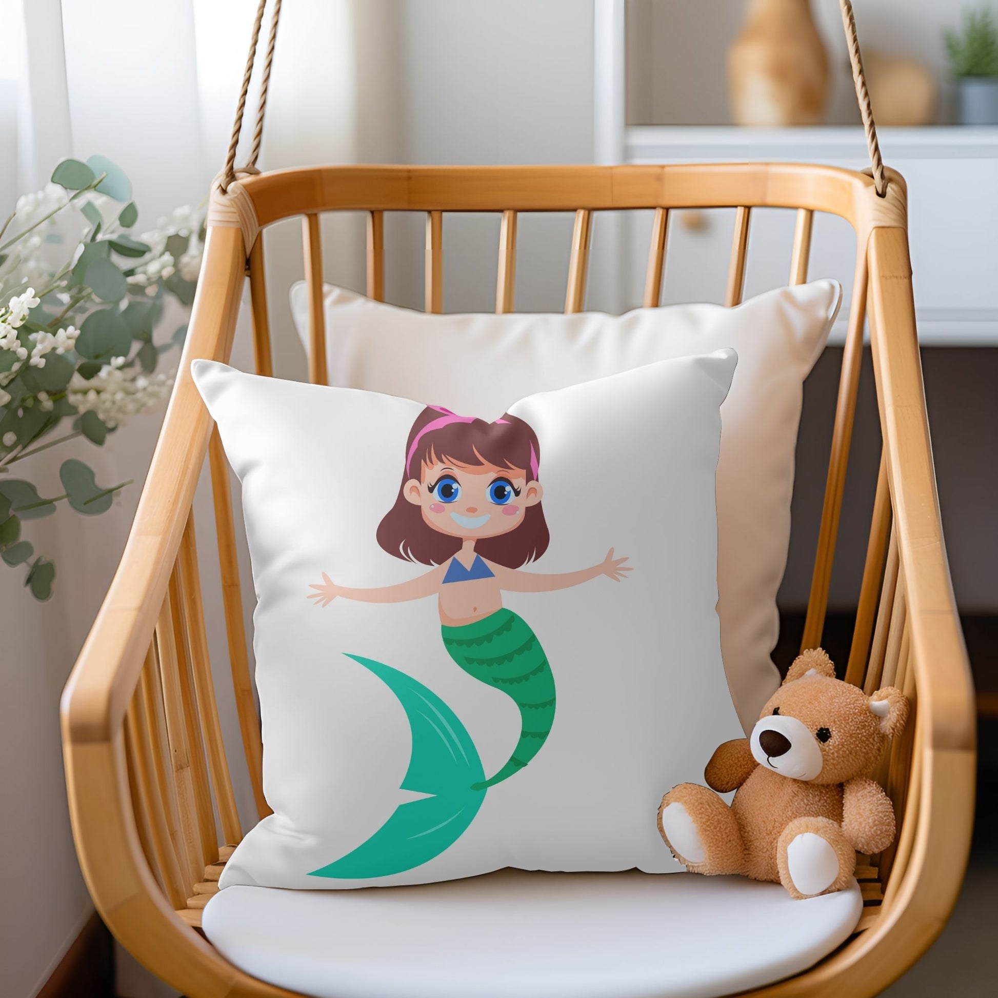 Decorative pillow for mermaid-themed girls' room decor.