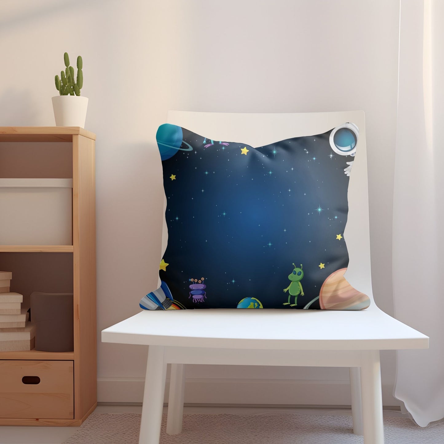 Cozy pillow with a delightful aliens pattern for children's comfort.