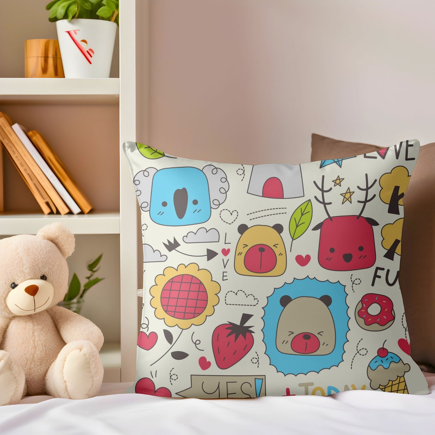 Kids pillow featuring a cute animal pattern for playful dreams.