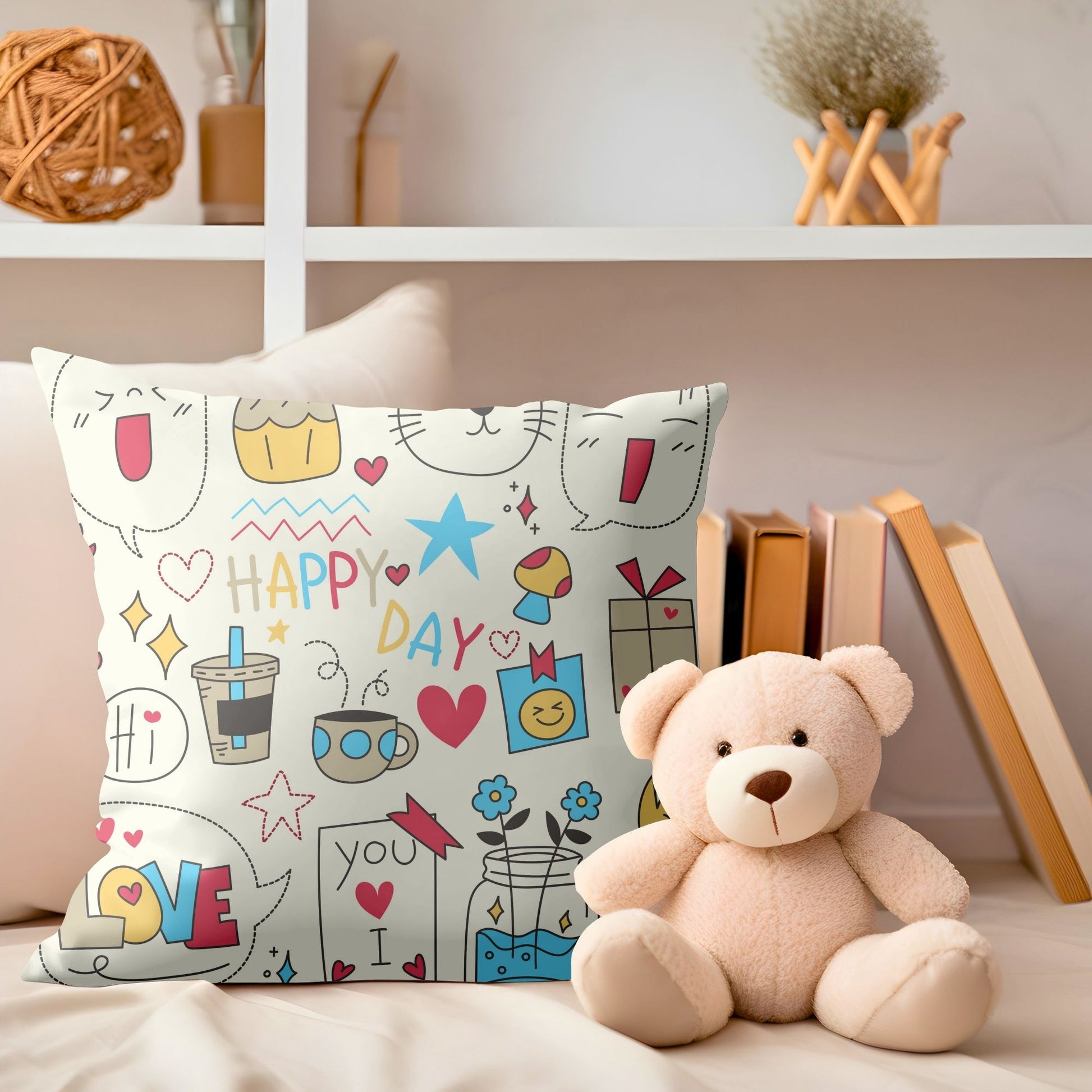 Whimsical kids pillow showcasing a cheerful design for playful decor.