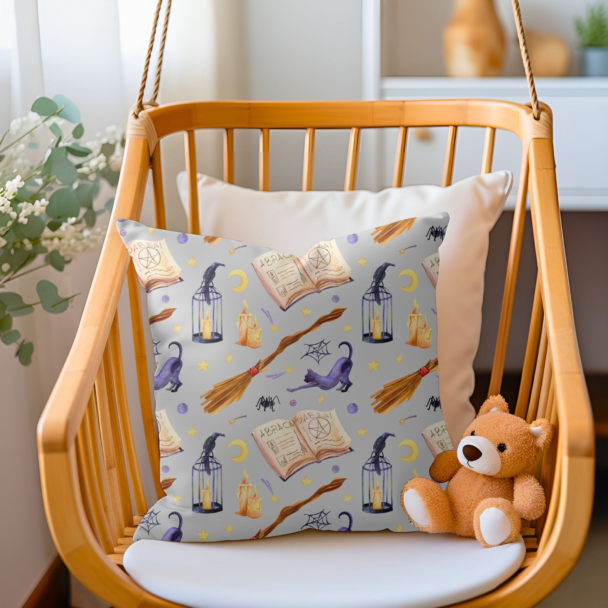 Kids pillow featuring a wizarding pattern for magical dreams.
