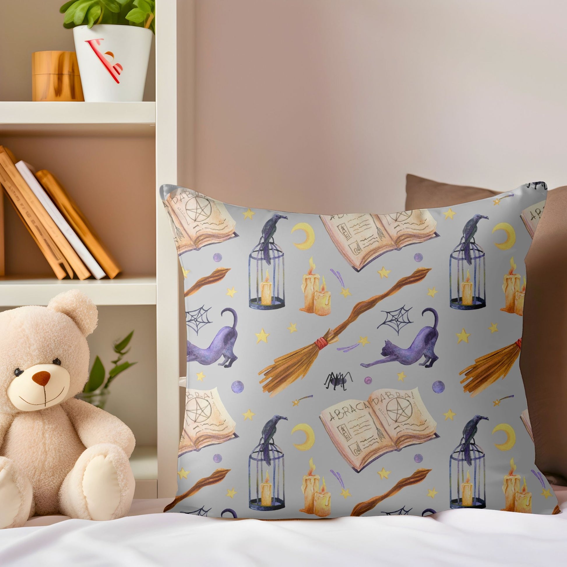 Soft pillow adorned with enchanting wizarding motifs for children's rooms.