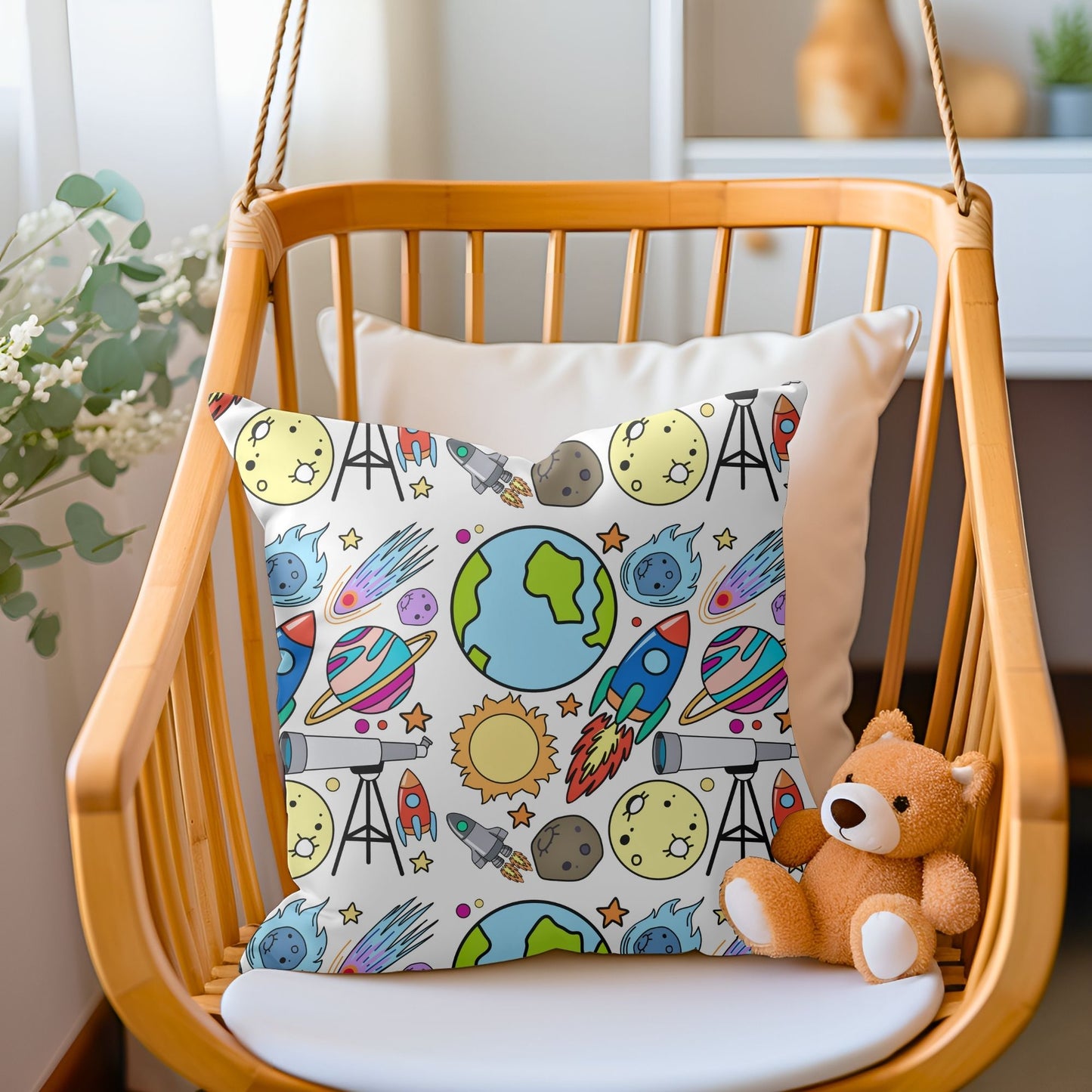 Adorable skyrockets patterned pillow to add a celestial touch to nurseries.