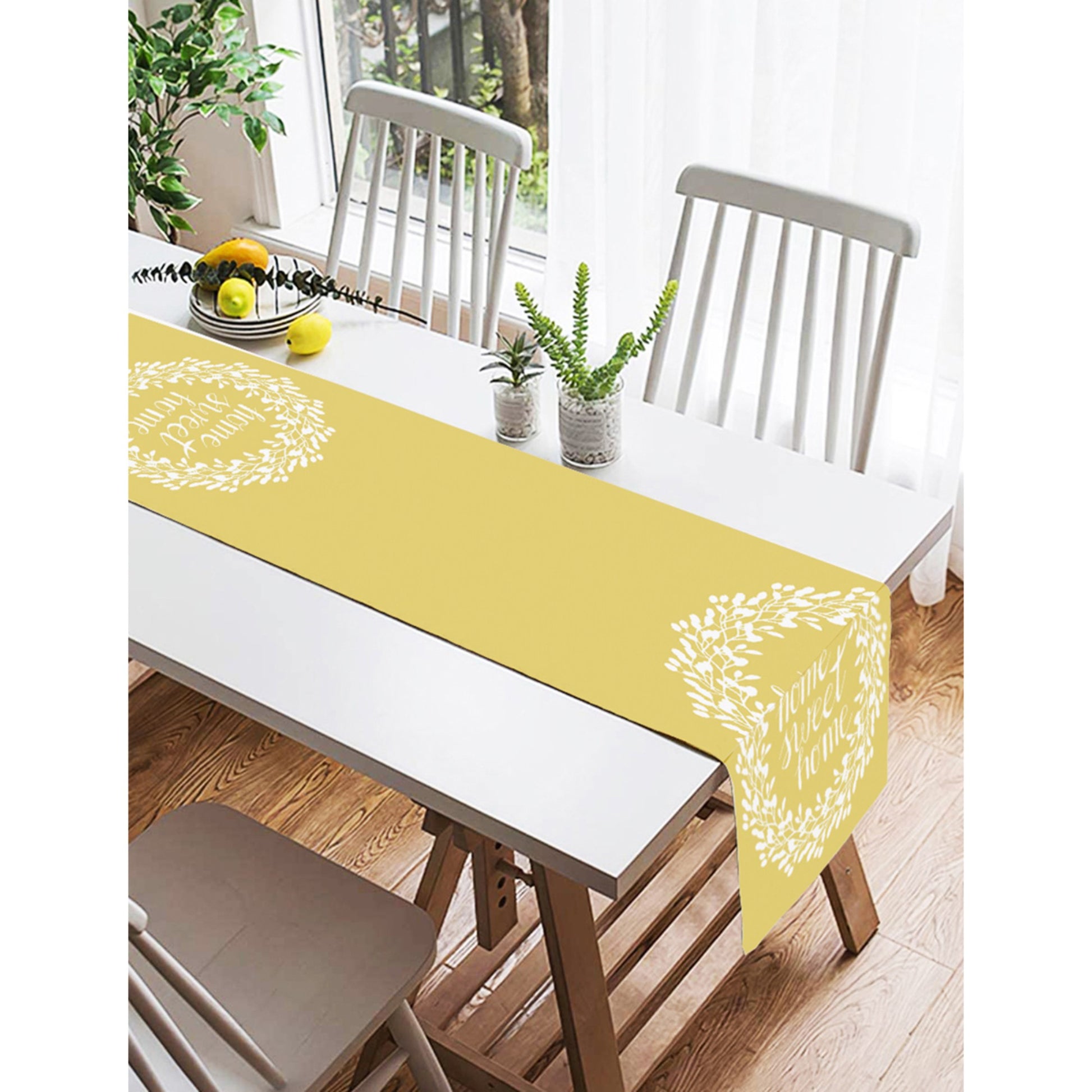 Chic yellow table runner, an elegant housewarming present for stylish dining.